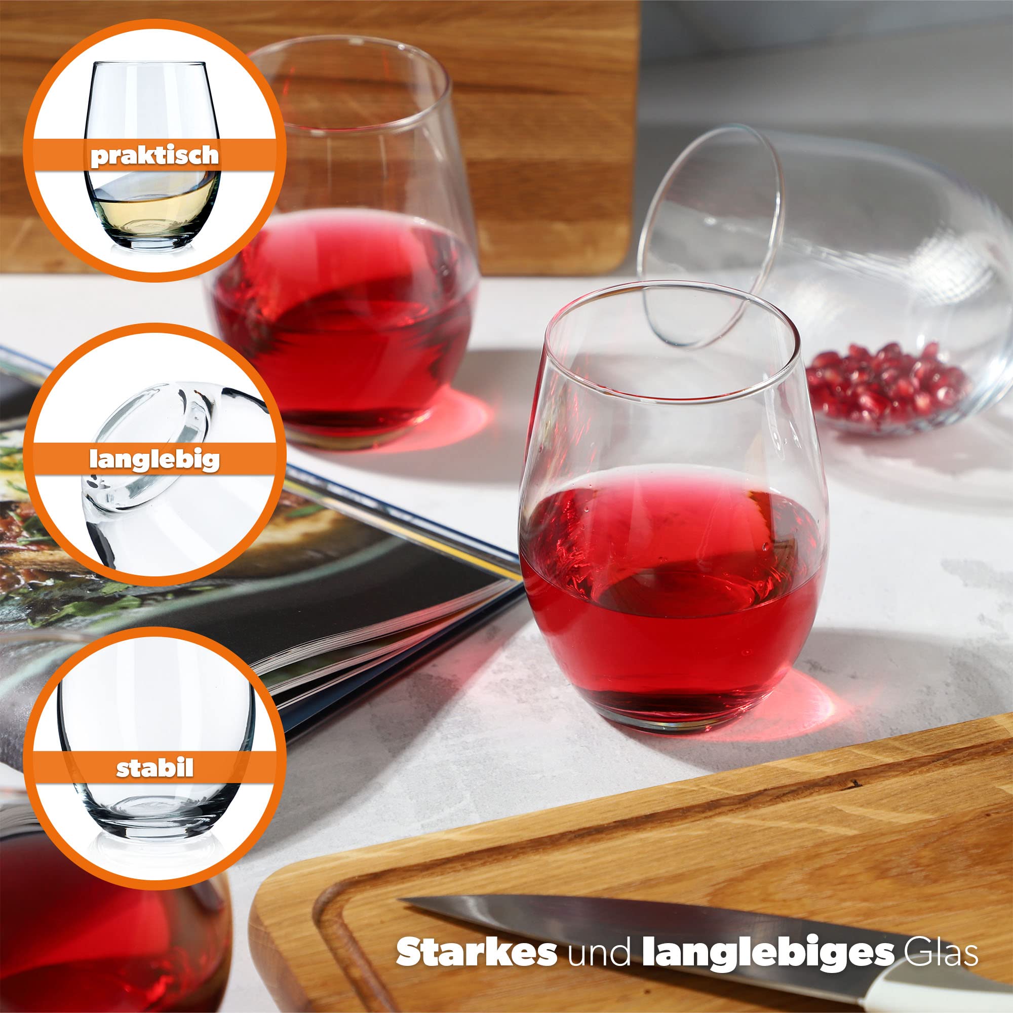 KADAX Drinkglazen, set van 6, waterglazen, sapglazen van glas, glazen voor water, drank, sap, feest, tuin, universele glazen, cocktailglazen