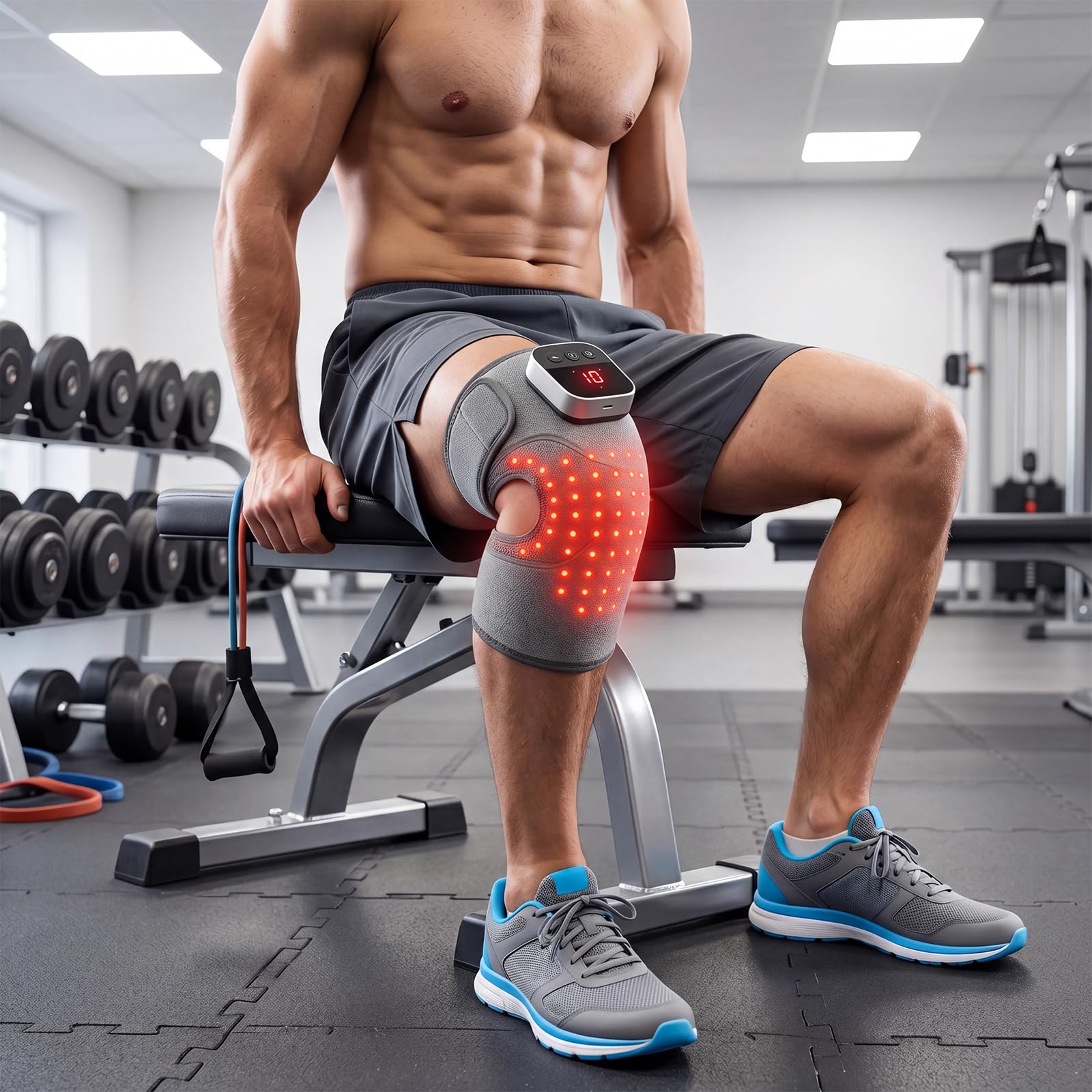 Rotlichttherapie-Massage-Kniebandage, 660 nm und 850 nm, Rotlichttherapie, beheiztes Gerät, temperaturverstellbare Vibration für Knie, Gelenk, Ellenbogen, Schulter