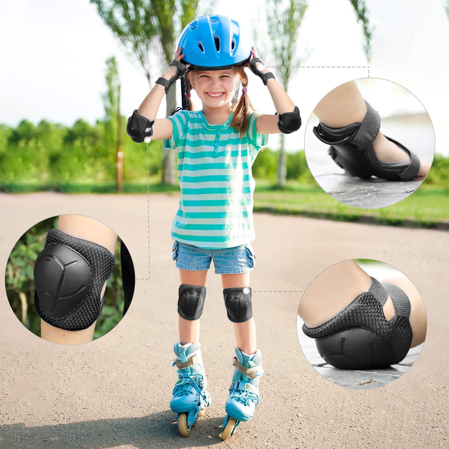 Kids Protective Gear, Knee Pads and Elbow Pads with Wrist Guard Skateboard Accessories for Skating Skateboard Cycling Rollerblading Scooter Bike for Kids 2-7 Years (Black) : Sports & Outdoors