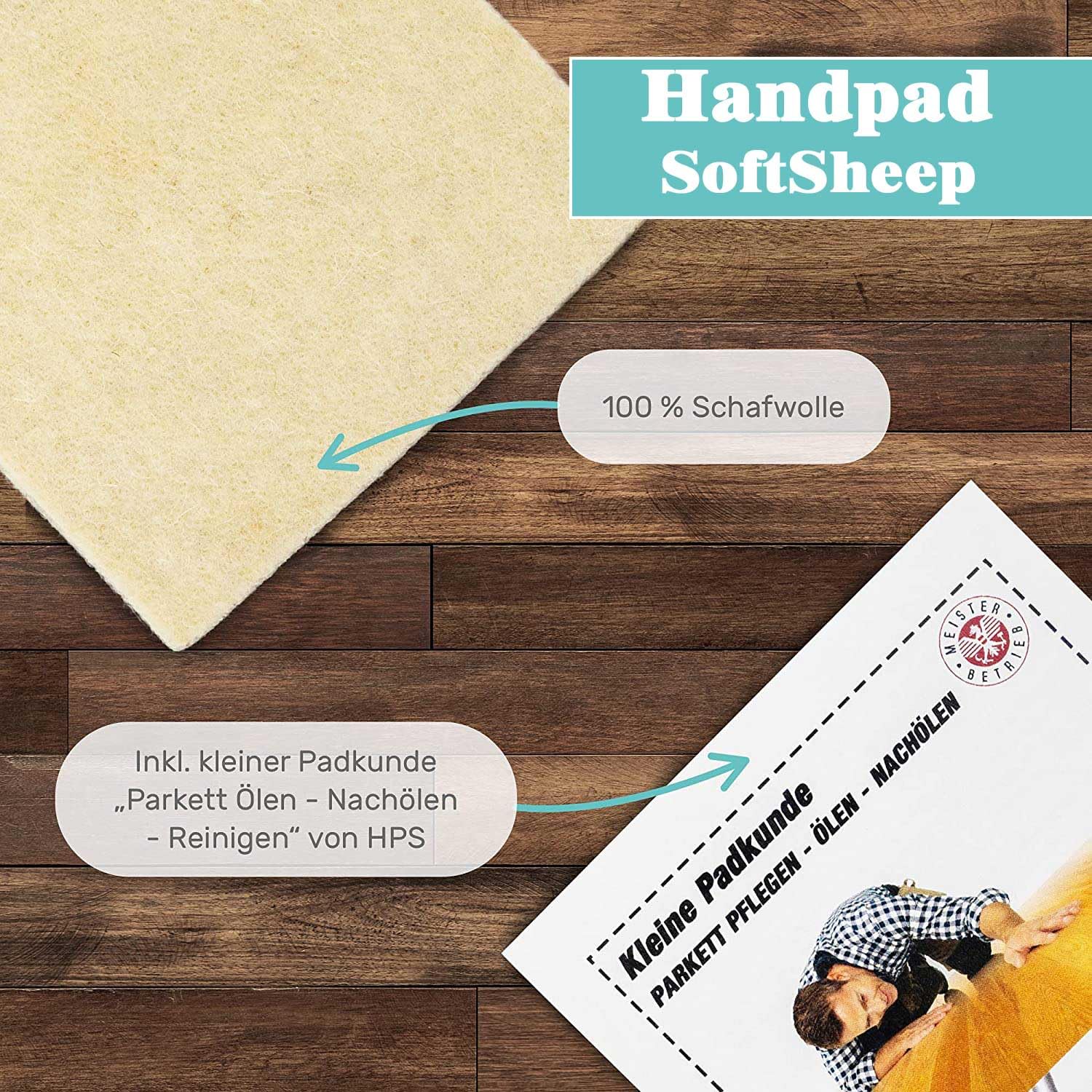 Boen Freshen Up Farblos 1lt- inkl.1x Handpadhalter Pro - Set "Parkett-Nachölen" inkl. 2x Soft-Sheep - superweiche Schafwollpads