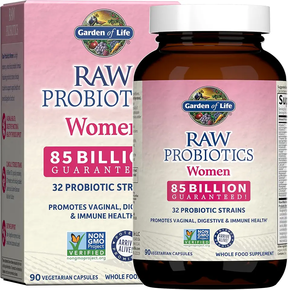 Garden of Life Raw Probiotics for Women - 85 Billion CFU Probiotic for Vaginal Probiotics with Vitamins, Minerals, Enzymes - 90 Capsules, Womens Probiotic Supplement for Digestive and Immune Health