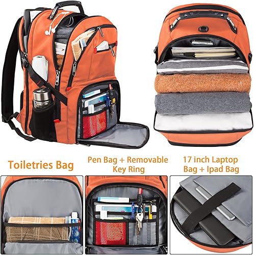 Vista 31 de LTINVECK Mochila de viaje para laptop, mochila extra grande para hombres y mujeres con puerto de carga USB, compatible con la TSA y resistente Rojo