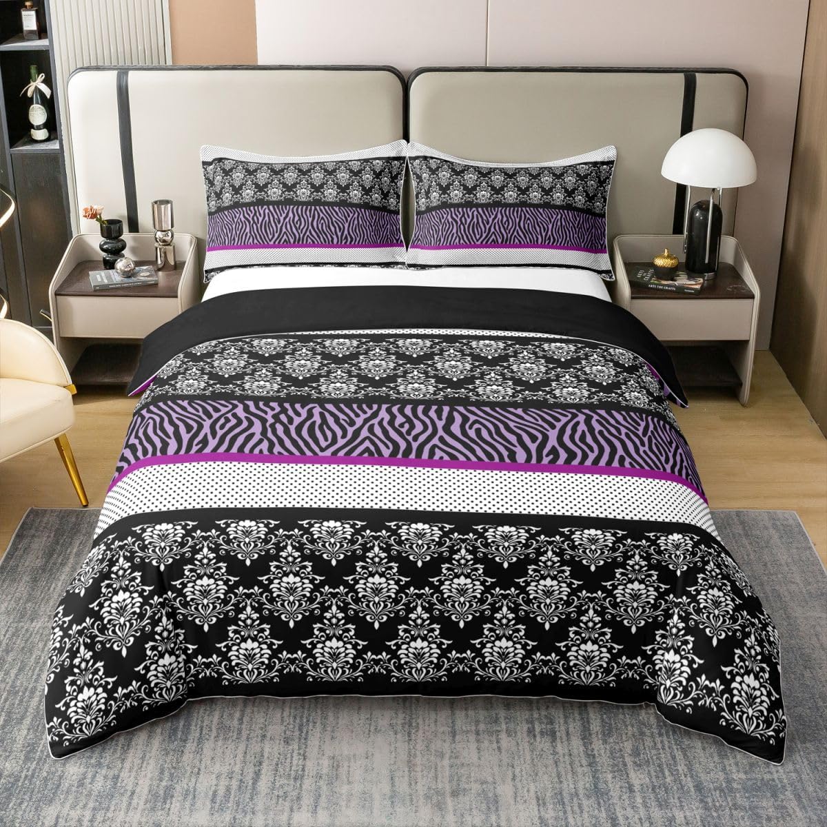 Feelyou Polka Dot with Zebra Print Duvet Cover 100% Cotton Twin Size Pink Black White Zebra Bedding Set Girls Wild Animal Skin Texture Comforter Cover Bedroom Decor 2Pcs No Comforter 1 Pillowcase