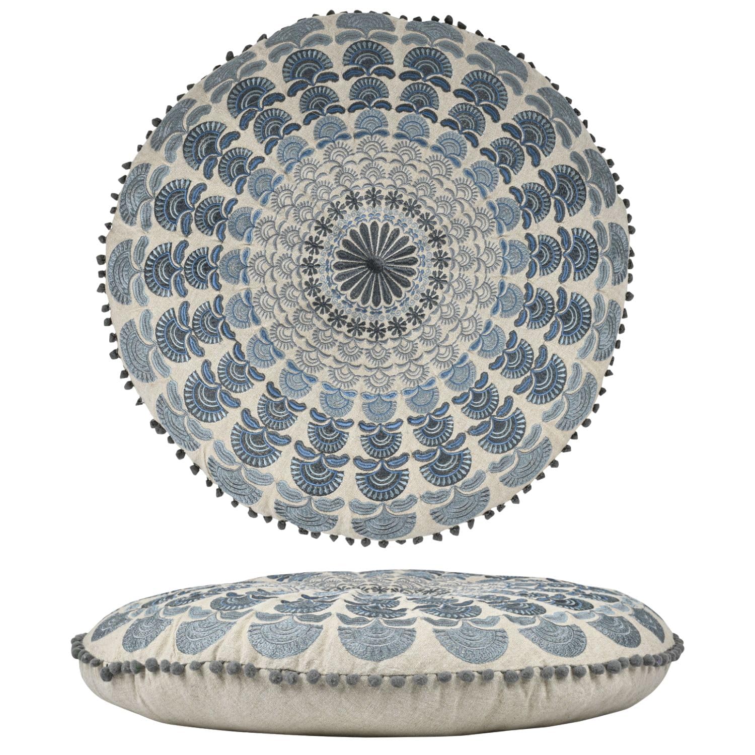 Marrakesch dekoracyjna poduszka na podłogę w stylu boho, okrągła, 60 x 15 cm, z wypełnieniem, poduszka do medytacji, z bawełny, haftowana z motywem mandali, poduszka do jogi w stylu boho do salonu