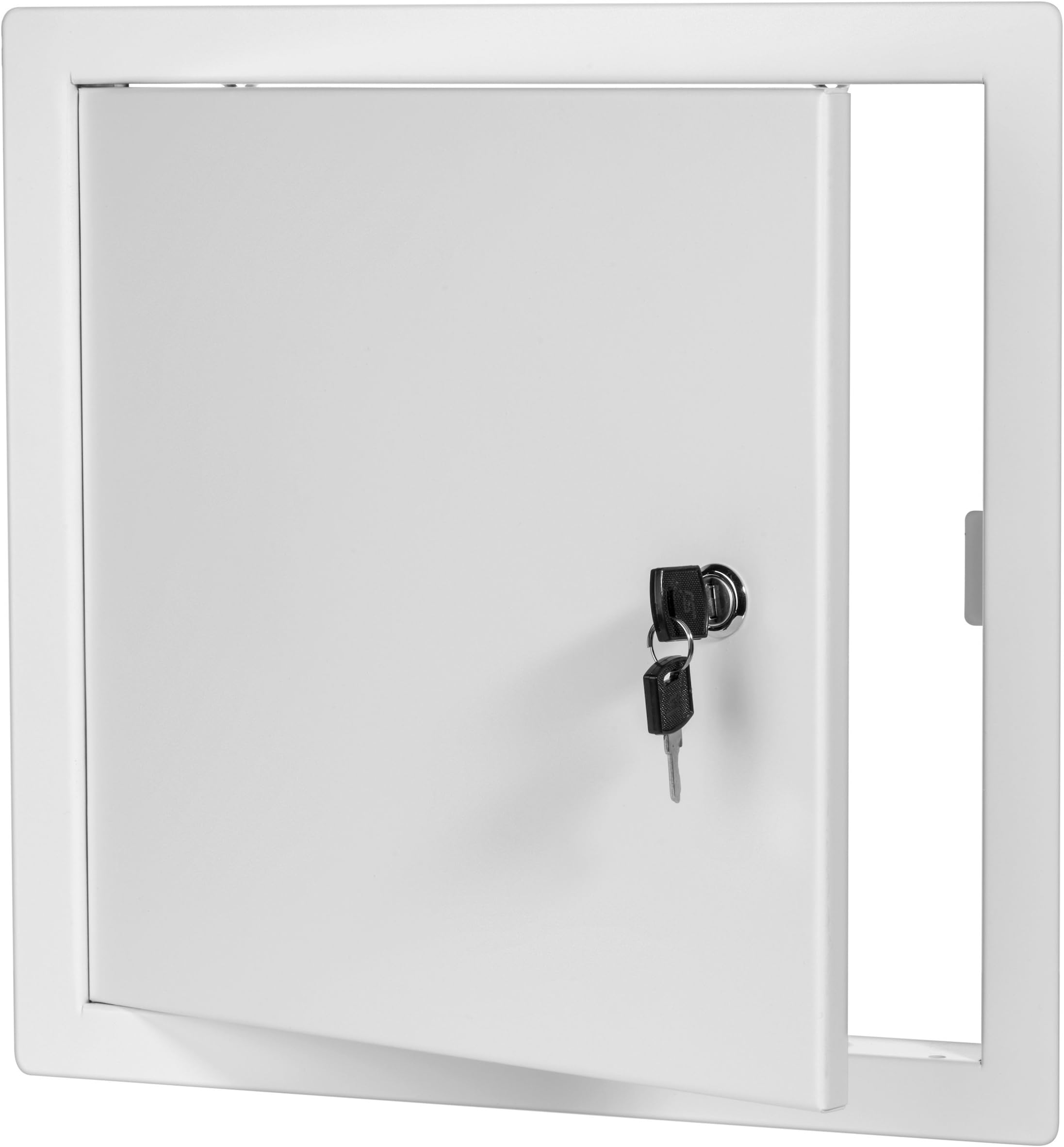 Premier 24x24 Universal Steel Flush Access Panel Door with Keyed Cylinder Latch–White Prime Coat Finish, Wall or Ceiling Mounted Access Door, Drywall, Plumbing, Electrical, FL-2002