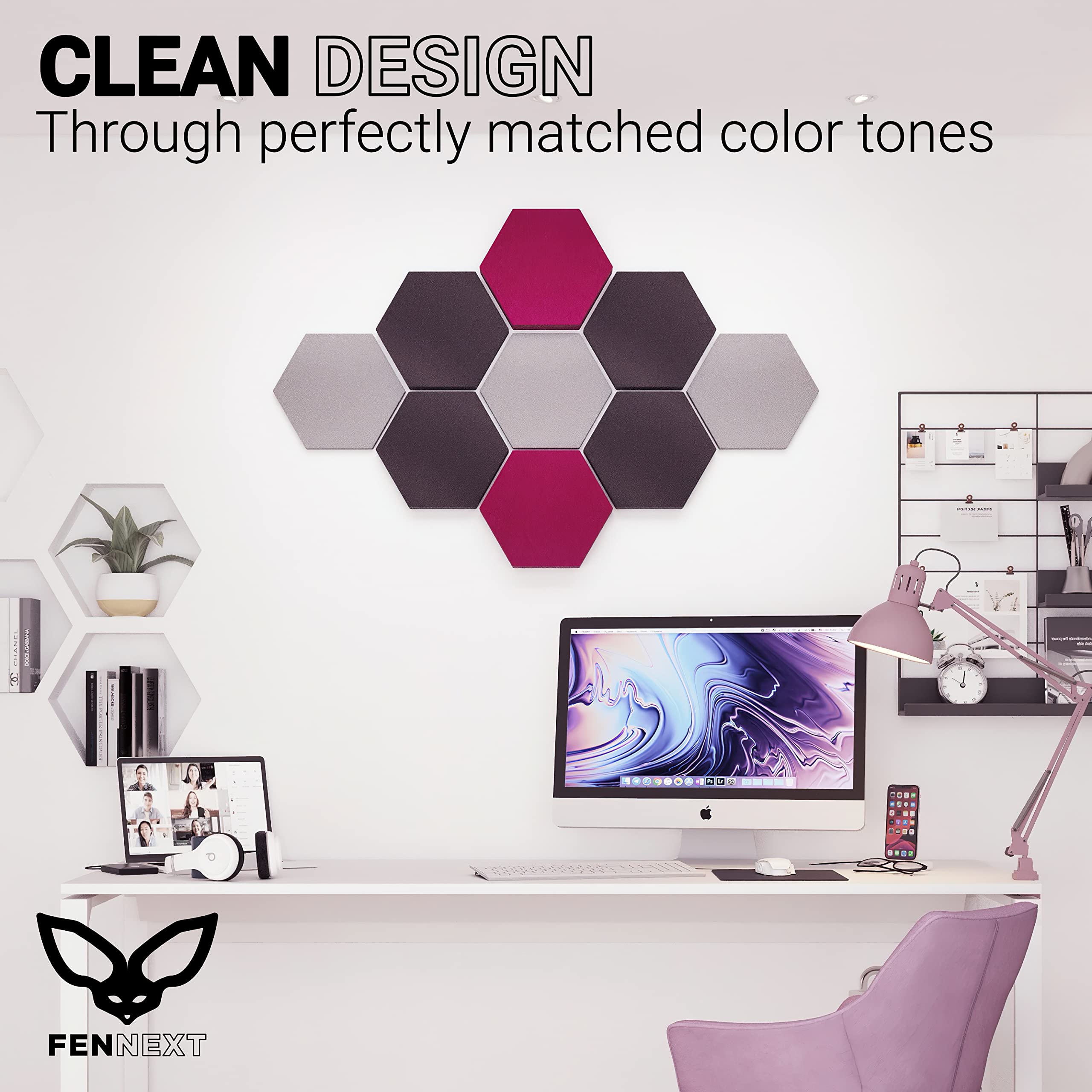 Velvet Pannelli Fonoassorbenti Design – Ottimizzazione del suono e anti-riverbero per gaming, YouTube Studio, ufficio, 9x Pannelli decorativi 3D per parete RUBY LIGHT