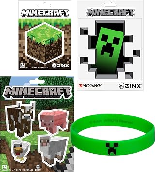 Minecraft Stickers & Creeper Rubber Bracelet Gift Set