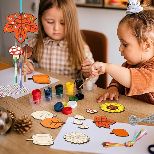 Miniatura 6 de Paquete de 12 carillones de viento para niños, hazlo tú mismo en otoño, haz tu propio carillón de viento de otoño, pintura para colorear de madera,