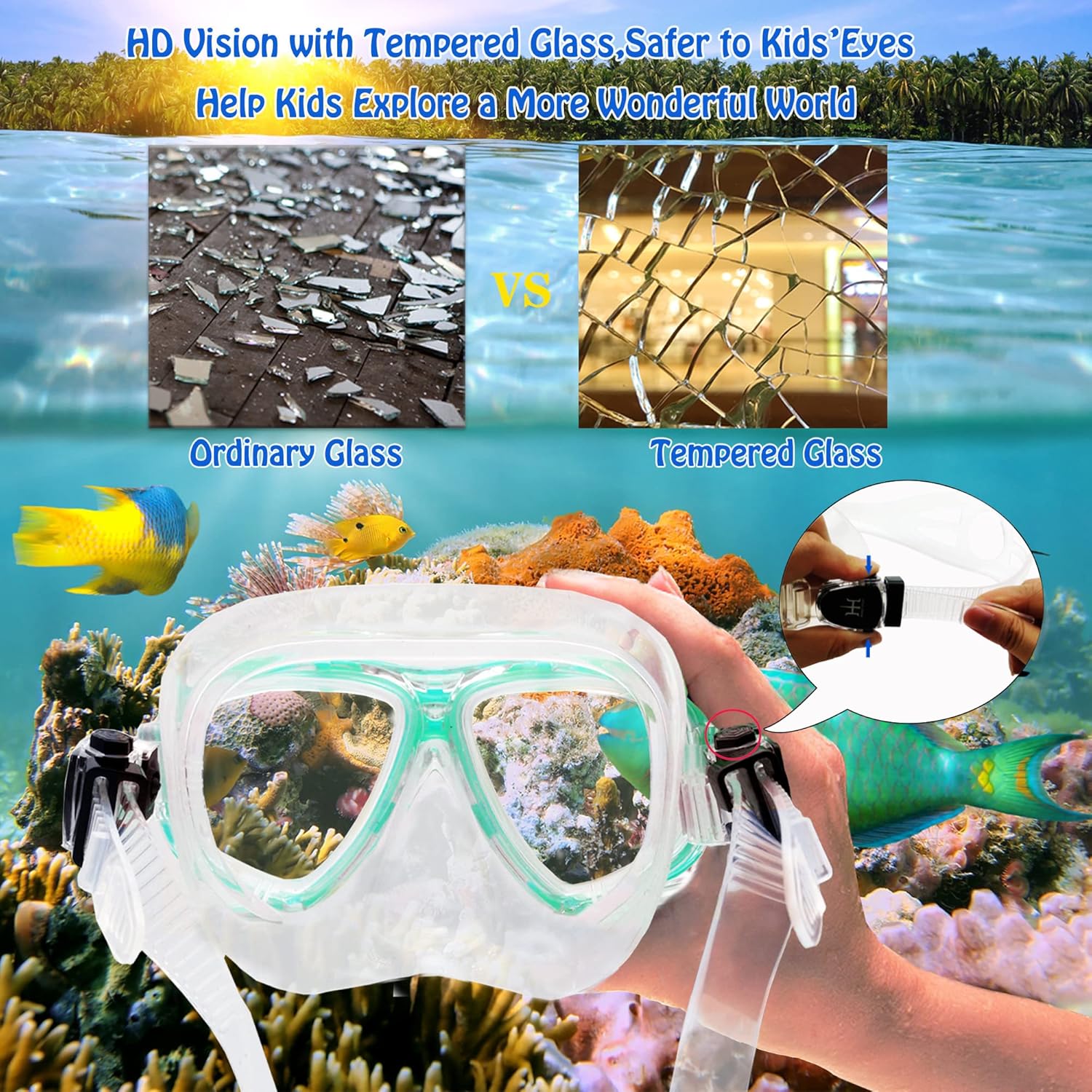 Kids Mask Fins Snorkel Set Snorkeling Packages, with Diving Mask, Snorkel, Adjustable Swim Fins, Mesh Bag, Anti-Fog Anti-Leak Snorkeling Gear for Kids for Snorkeling Swimming Diving - Image 3