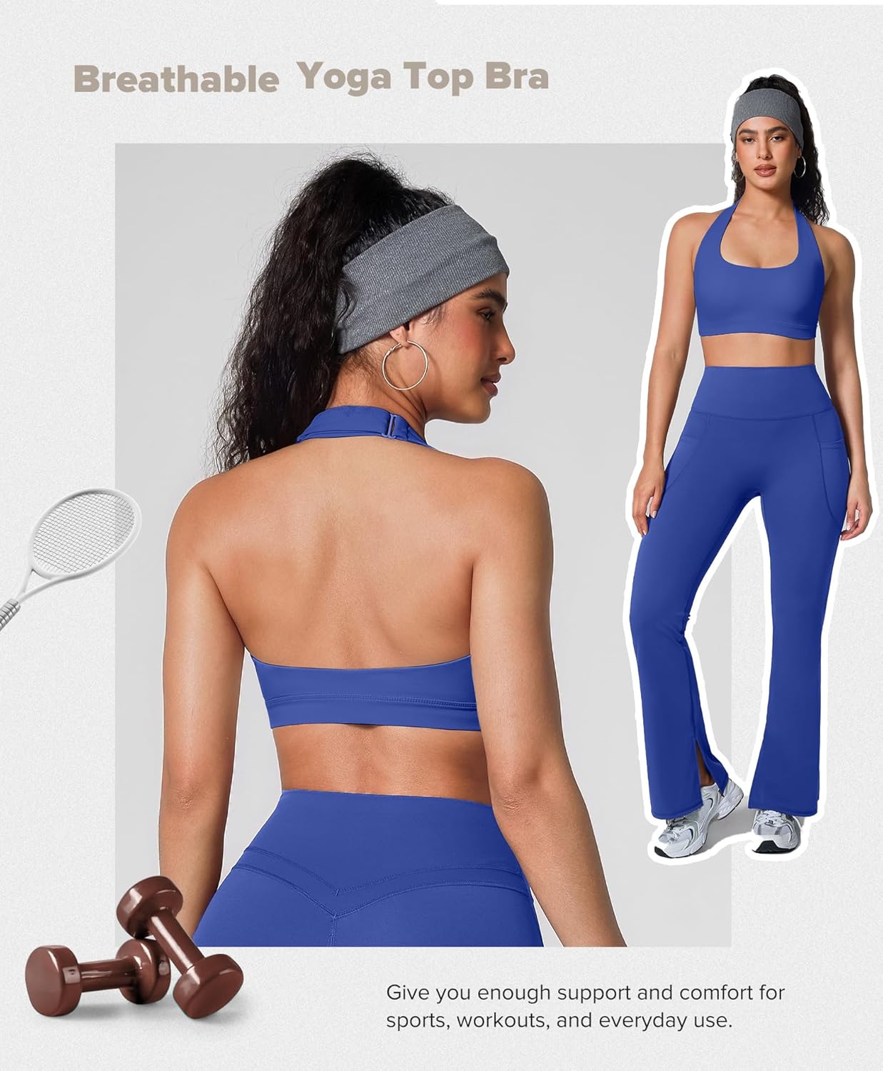 BRXL Women's Halter Adjustable Sports Bras Open Back Padded Workout Gym Yoga Crop Tank Tops - Image 4