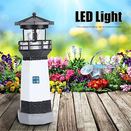 Miniatura 3 de Faro solar, luces LED giratorias para jardín, lámpara de torre para exteriores con paneles solares para exteriores, para césped, patio, camino,