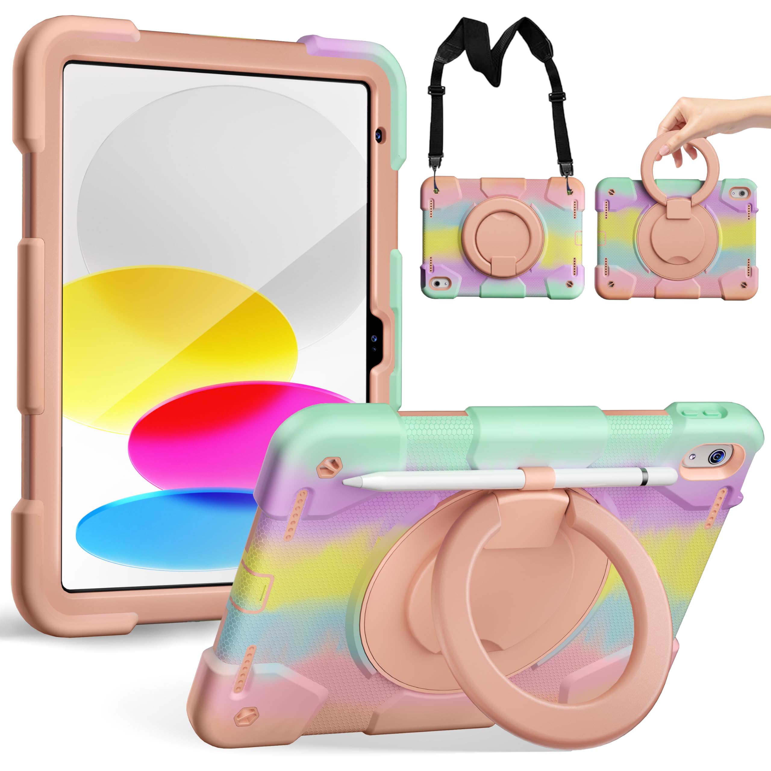 iPad 10th Gen Case - 10.9 inch Shockproof Rugged Protective Kids Case with 360° Rotating Stand