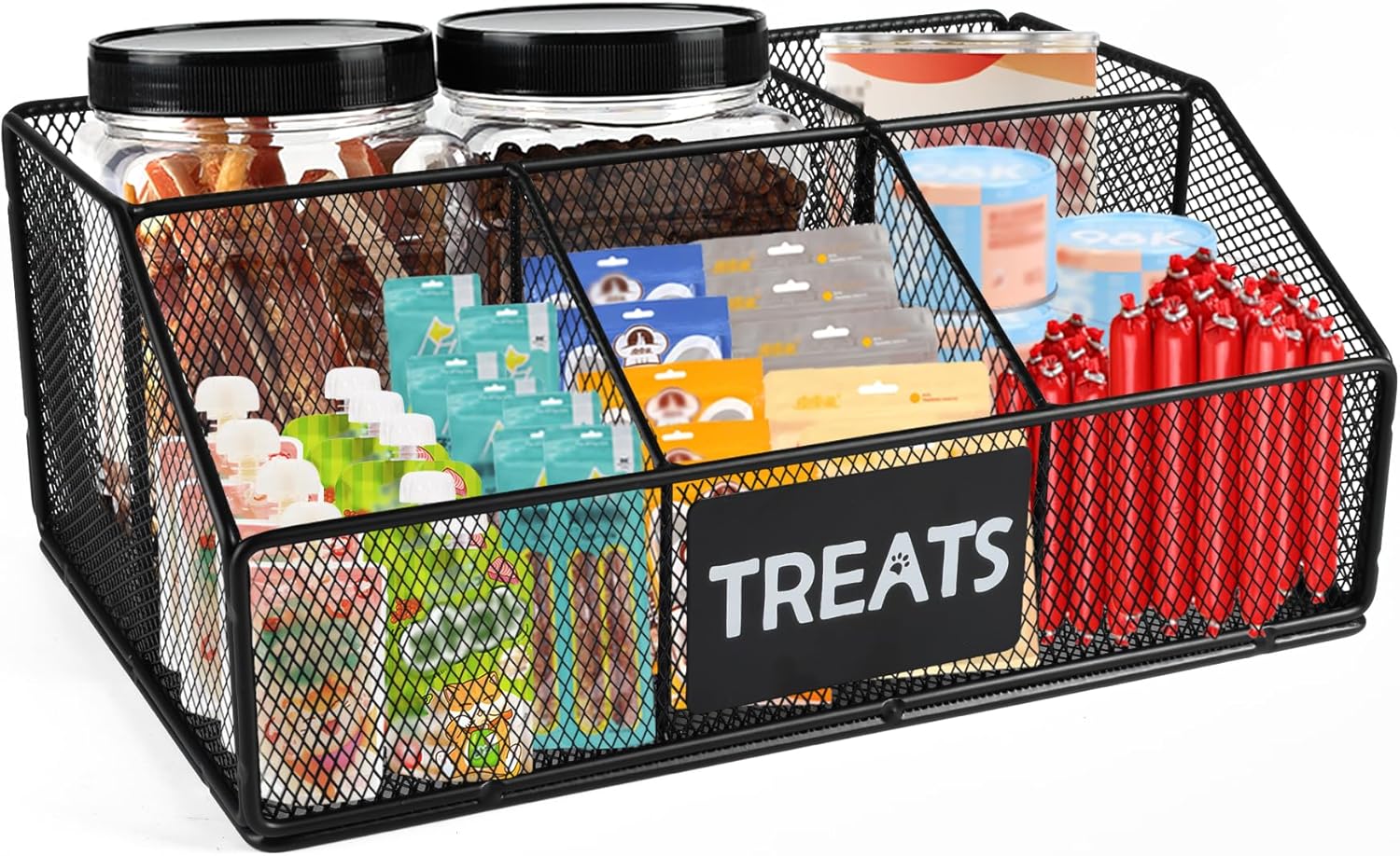Geyecete Dog Treat Container dog treat station trapezoid Iron art dog treat jar dog food container folding with Compartment pet food storage container
