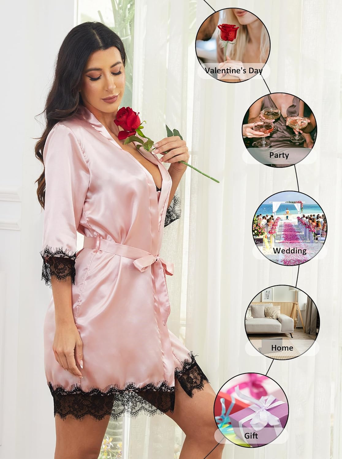 Hellomamma Women's Silk Pajama Set: 4-Piece Satin Robe Lingerie Sexy Sleepwear Lounge Set for Brida Wife Girlfriend - Image 7