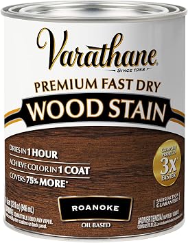 Varathane Premium Fast Dry Roanoke Wood Stain | Oil-Based, 1 Coat Color, 1 Hour Dry Time, Interior Wood Stain, Furniture, Cabinets, Doors, Covers Up to 275 Sq Ft, Quart