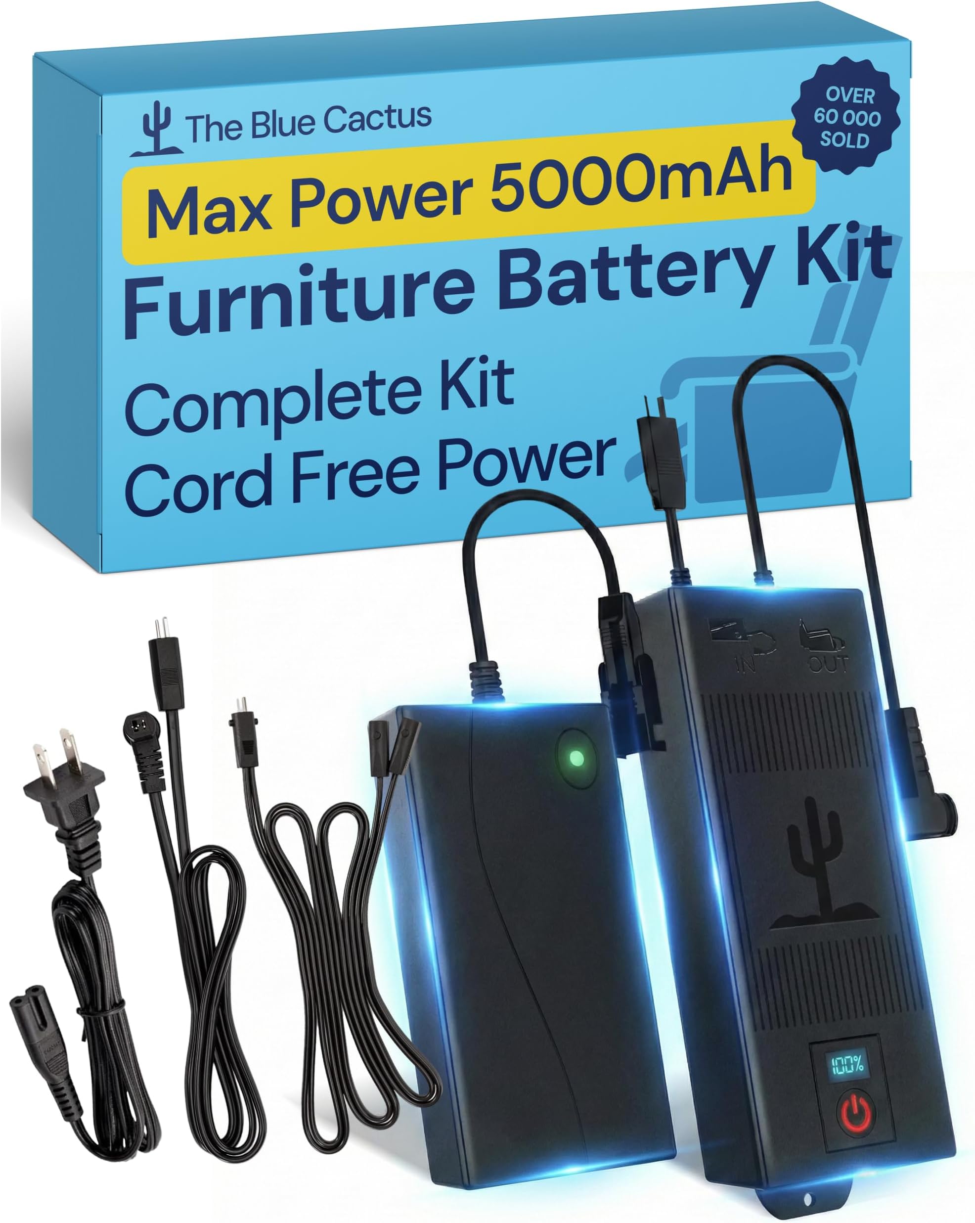 5000mAh Battery Pack for Reclining Furniture - Recliner Battery Pack with LED Screen and Low Charge Alerts - Rechargeable Couch Battery Pack for Cordless Backup Power - Works Plugged In or Unplugged
