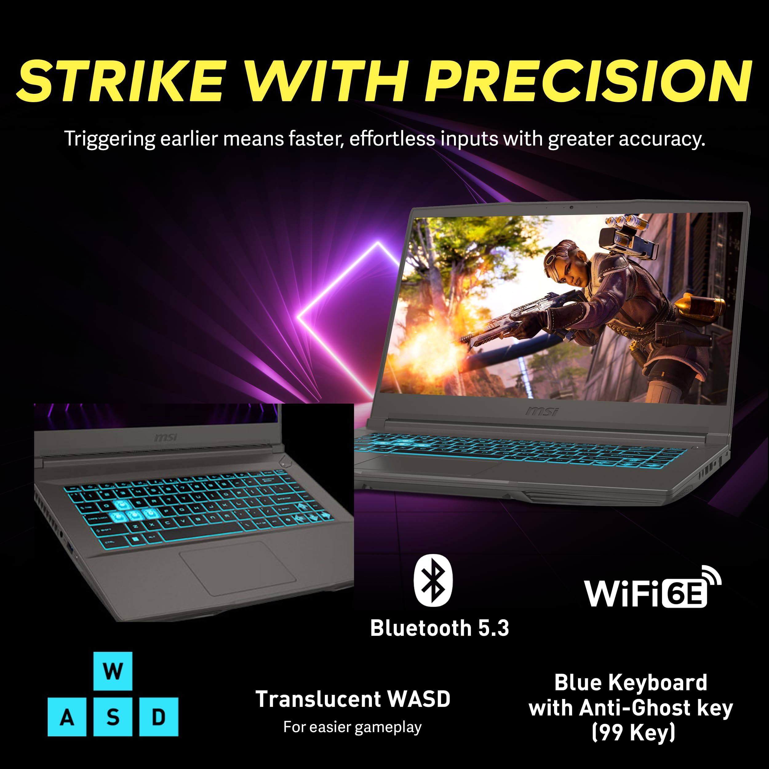 msi Sottile 15,6 pollici FHD 144Hz Gaming Laptop, Intel Core i7-13620H, NVIDIA GeForce RTX 4050, 16GB DDR4, 2TB di storage (1TB SSD + 1TB docking station), tastiera retroilluminata, Wi-Fi 6E