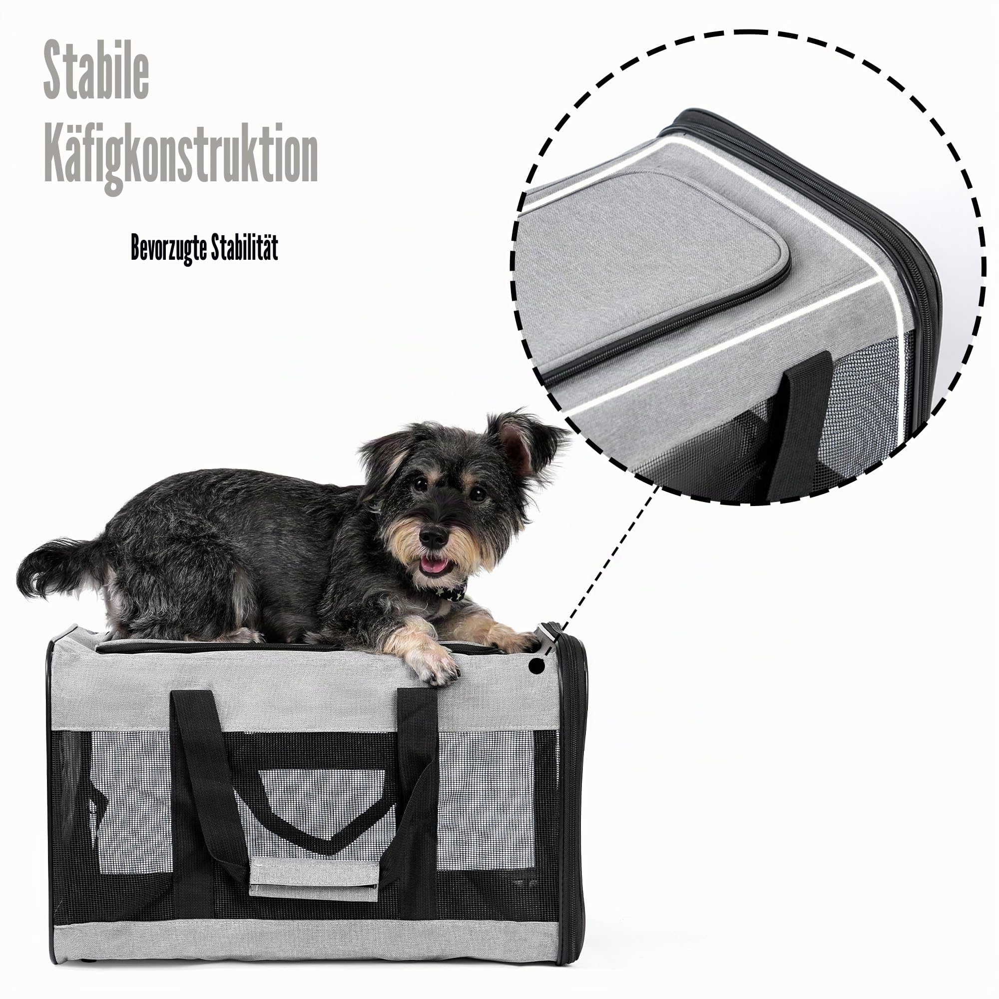 HITSLAM hundebox Faltbar Hundetransportbox Katzentransportbox Katzenbox Transportbox katzentasche für Hund, Katzen, Airline Zugelassen, Reisefreundliche Transporttasche (L)