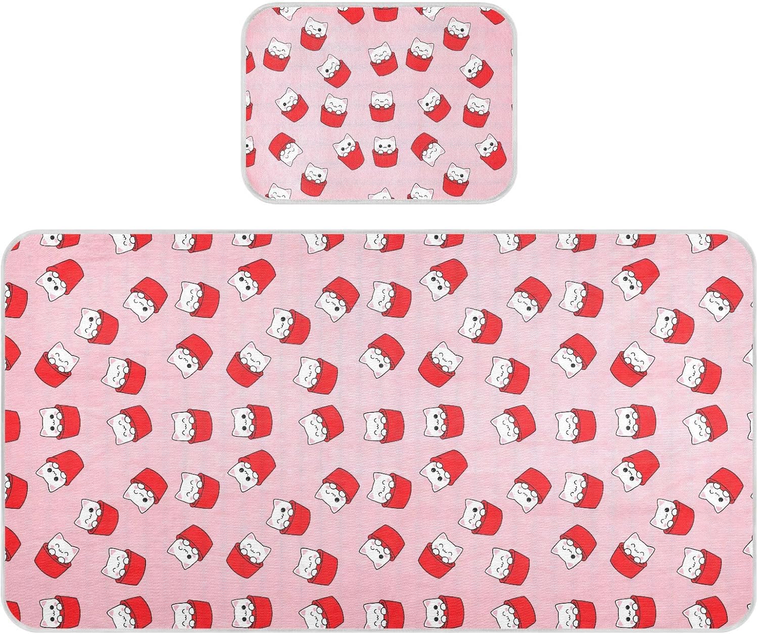 Baby Cooling Mat Cartoon Cat Pattern Ice Silk Breathable Mesh Summer Crib Mattress Pad with Pillowcase, Soft Cooling Sleeping Surface for Infant & Toddler, 52"x28"
