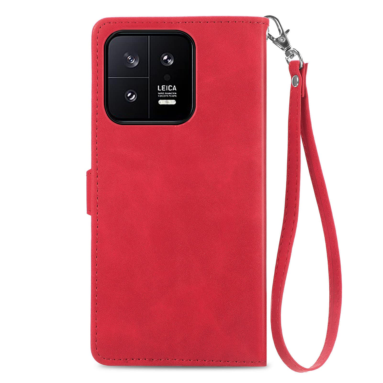 Custodia a Libro Cover Portafoglio per Xiaomi 13 5G Flip Case in Pelle Fiori Donna con Tasca Zip Porta Carte Laccio Supporto Antiurto - Rosso