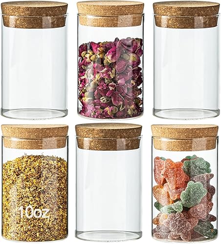 Miniatura 8 de Recipiente de almacenamiento de vidrio de 10 onzas – Tarros de vidrio herméticos con tapa de corcho, tarros de especias, tarro de caramelo, tarros 2