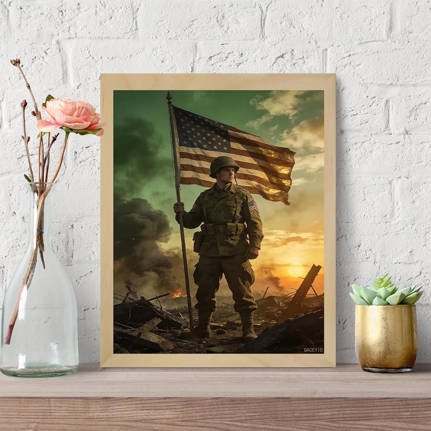 QACEYID Paint by Numbers Kit for Adults, American Soldiers, American Flag War Oil Painting Kit for Beginners 16x20 Inch