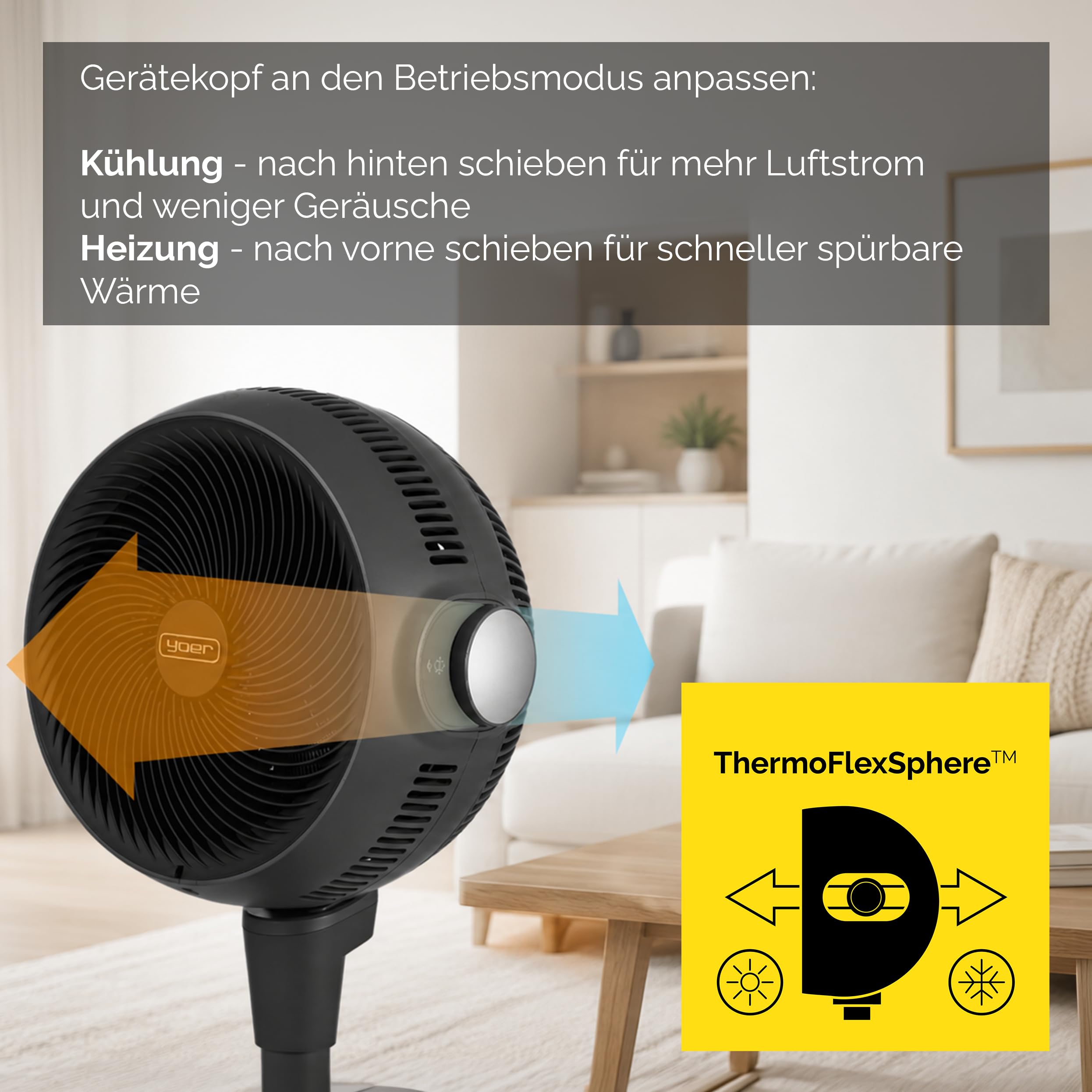 YOER Ventilator 2in1 Kühlen & Heizen, 10 m Wurfweite, Heizlüfter Standventilator leise mit Fernbedienung, 5 Kühlmodi, 12h Timer, 3D Oszillation, CosmoBlaze FH05G, grau