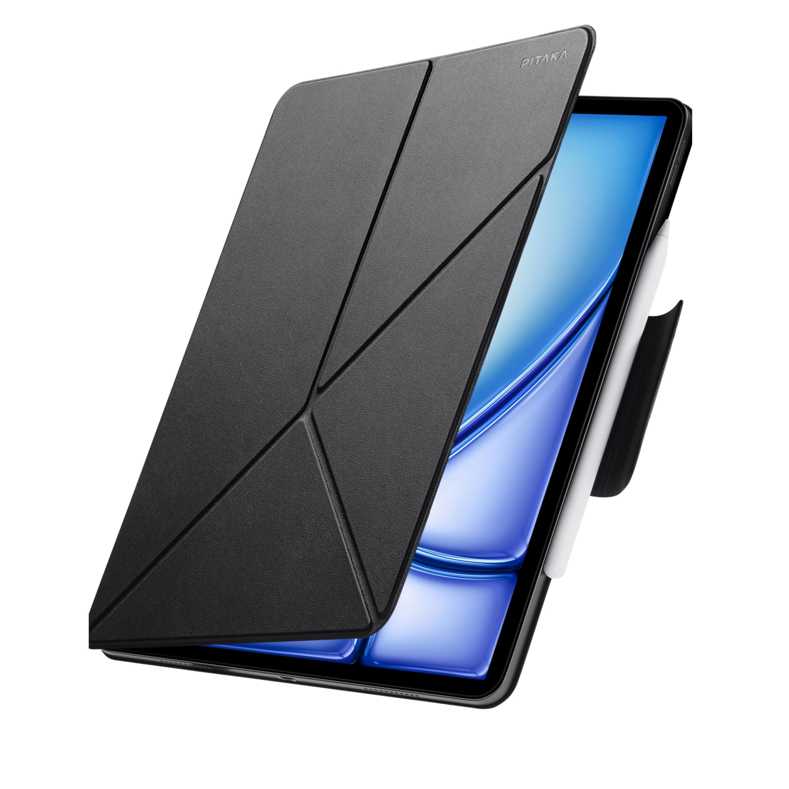 pitaka Hülle für iPad Air 11 M4/M3/M2 mit Stifthalter Folio 2 Schwarz | Hülle für iPad Air 11 2026–2024 & Pro 11 2022-2018 mit Stifthalter aus PU Leder Magnetständer ideal für Studium & Zeichnen