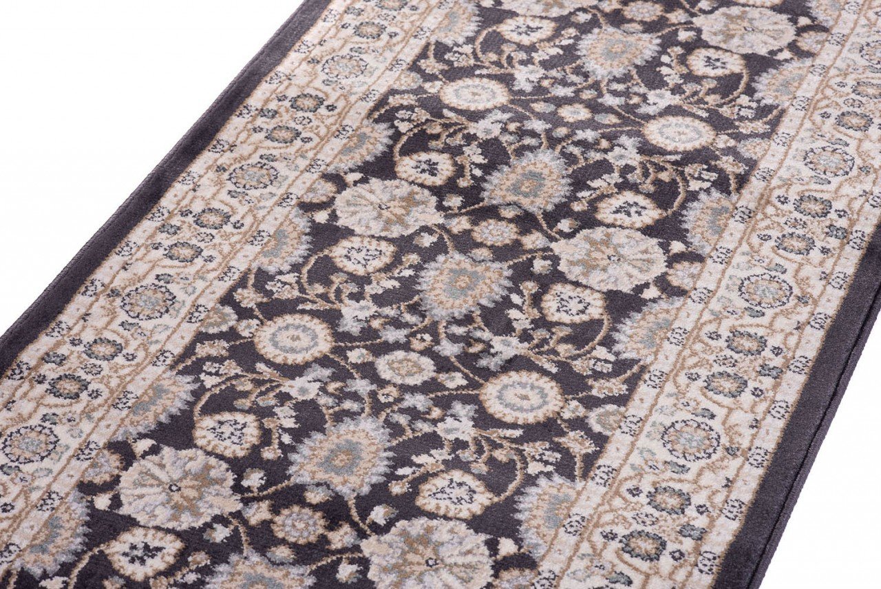 Tapiso Colorado chodnik, dywan na korytarz, klasyczny krótkie runo, orientalny, kremowy, antracyt, kwiatowy wzór, Ökotex 80 x 300 cm