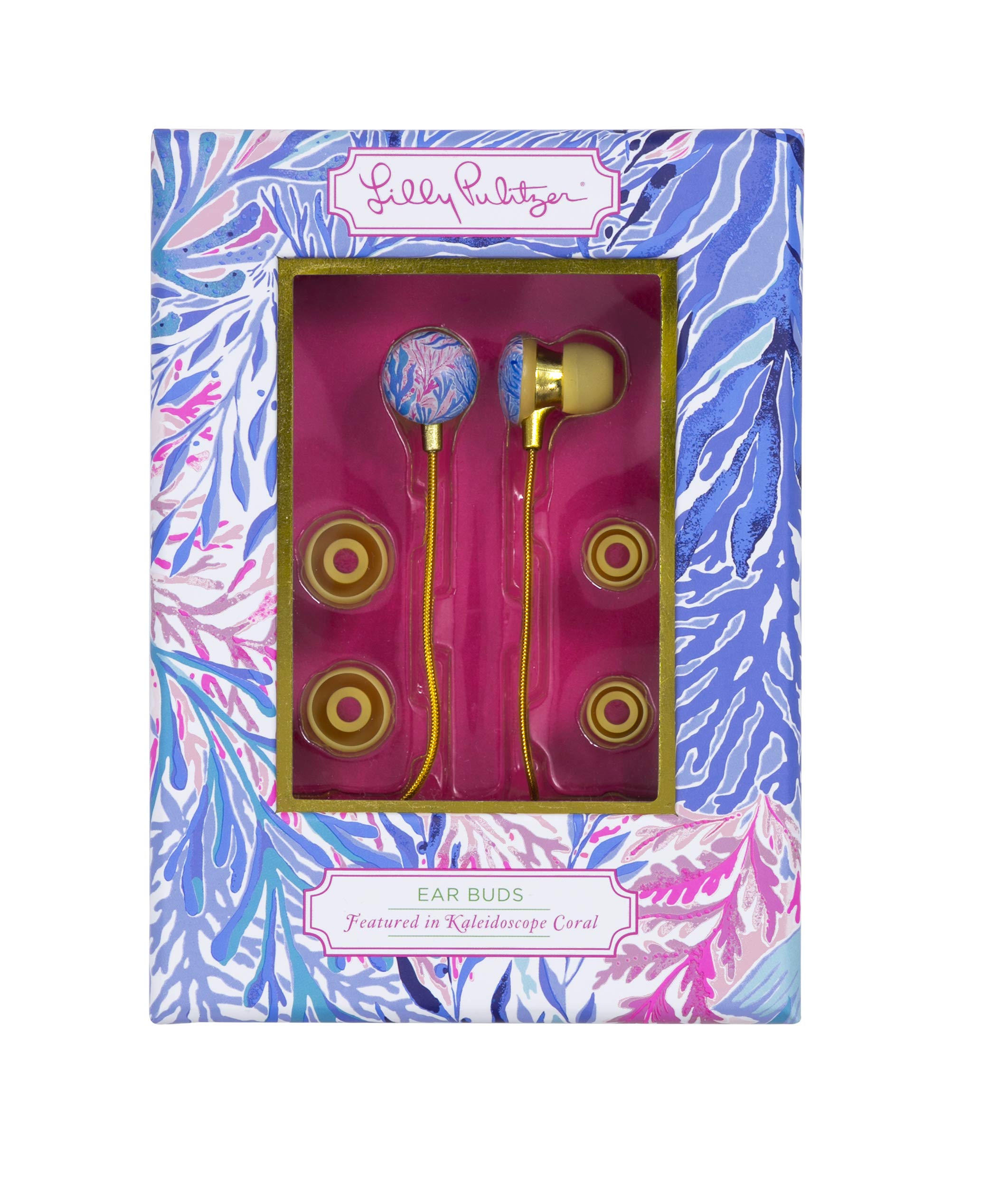 Lilly Pulitzer Earbuds with Silicone Tips and Volume Control, Kaleidoscope Coral