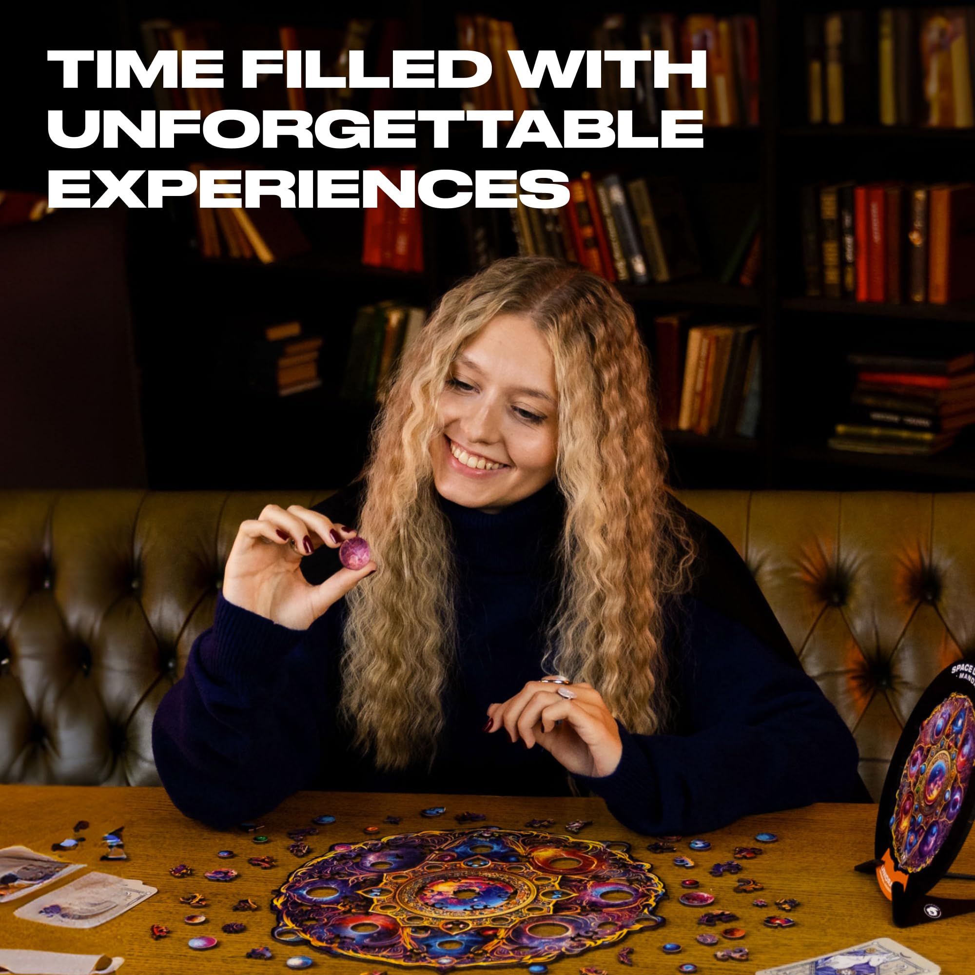 UNIDRAGON Mandala Space Dreams Wooden Jigsaw Puzzle for Adults - 350 Unique Shaped Pieces - King Size 33 x 33 cm