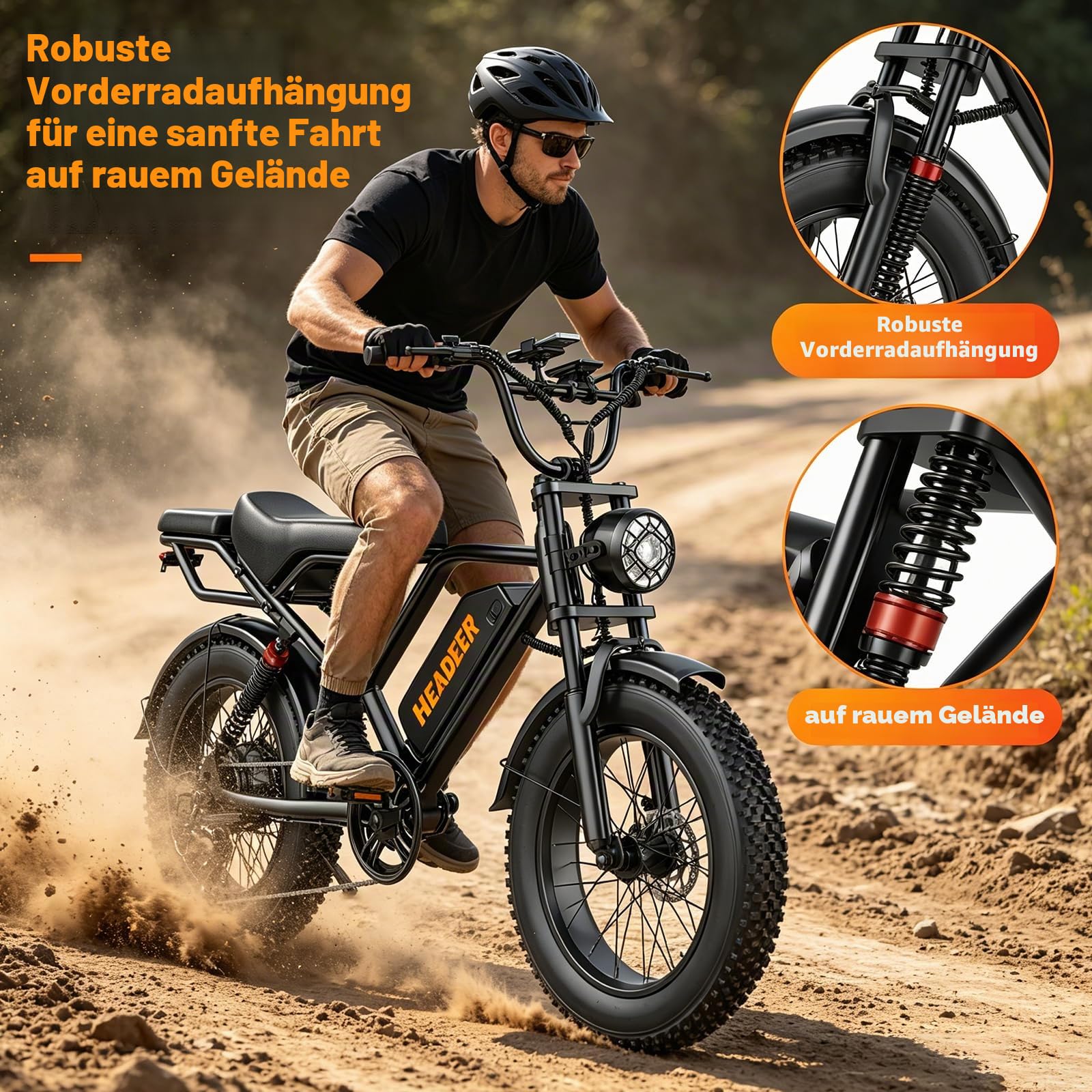 BK20 Elektrofahrrad für Erwachsene, 48 V, 20 Ah, herausnehmbarer Akku, Mountainbike mit 20×4-Zoll-Breitreifen, Reichweite 50–100 km, Doppelscheibenbremsen, doppelte Federung, 7 Gänge