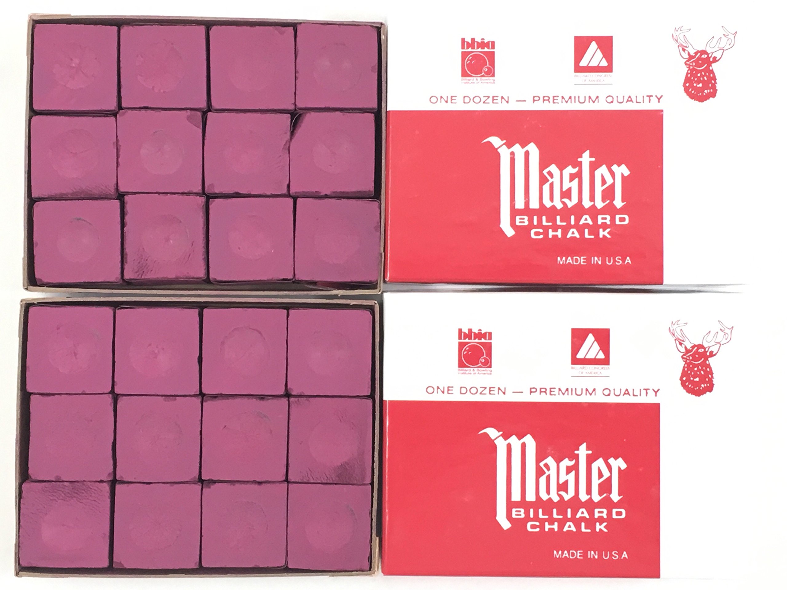 2 Boxes of Master Chalk - 24 Pieces for Pool Cues and Billiards Sticks Tips