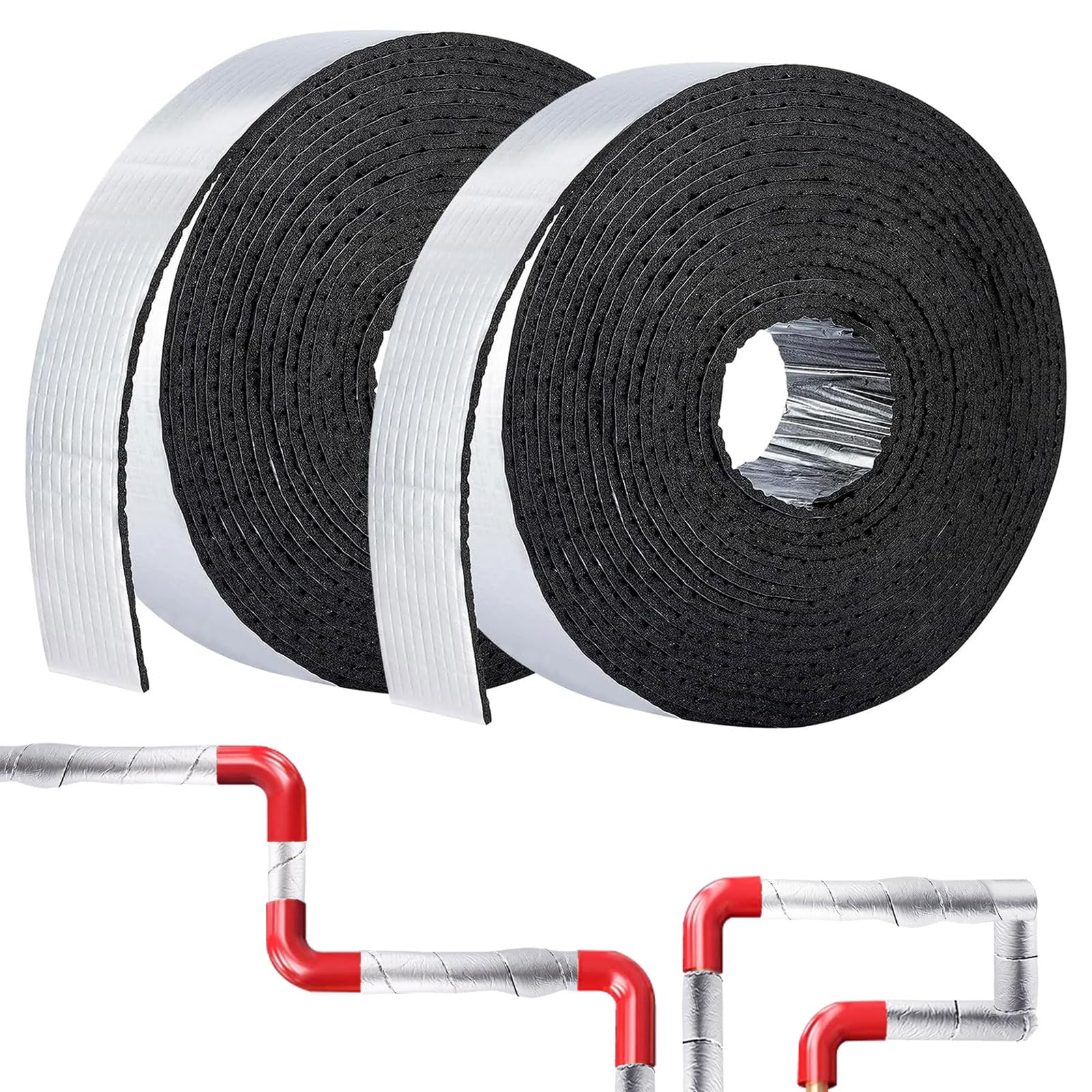 2 rotoli di isolamento per tubi di riscaldamento, 5 cm x 10 m, autoadesivo, per avvolgere i canali, pellicola isolante con schiuma, per la protezione dei tubi