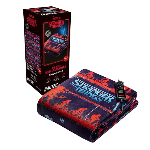 Imetec - CaldoPlaid Stranger Things XL Riscaldabile 180x140cm - Velvet Morbido, Termocromatica, 6 Temperature, Basso Consumo - RUN!