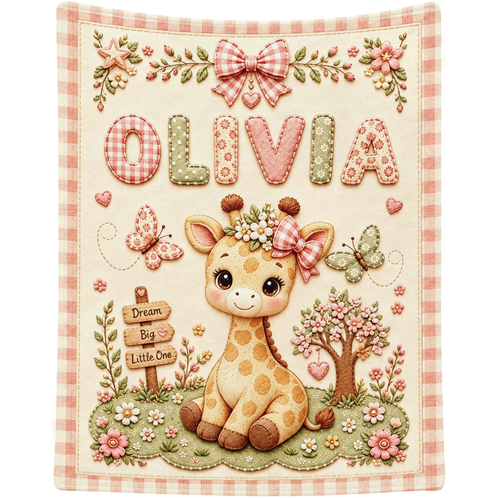 Personalized Baby Blanket with Name, Custom Blankets for Girls, Giraffe