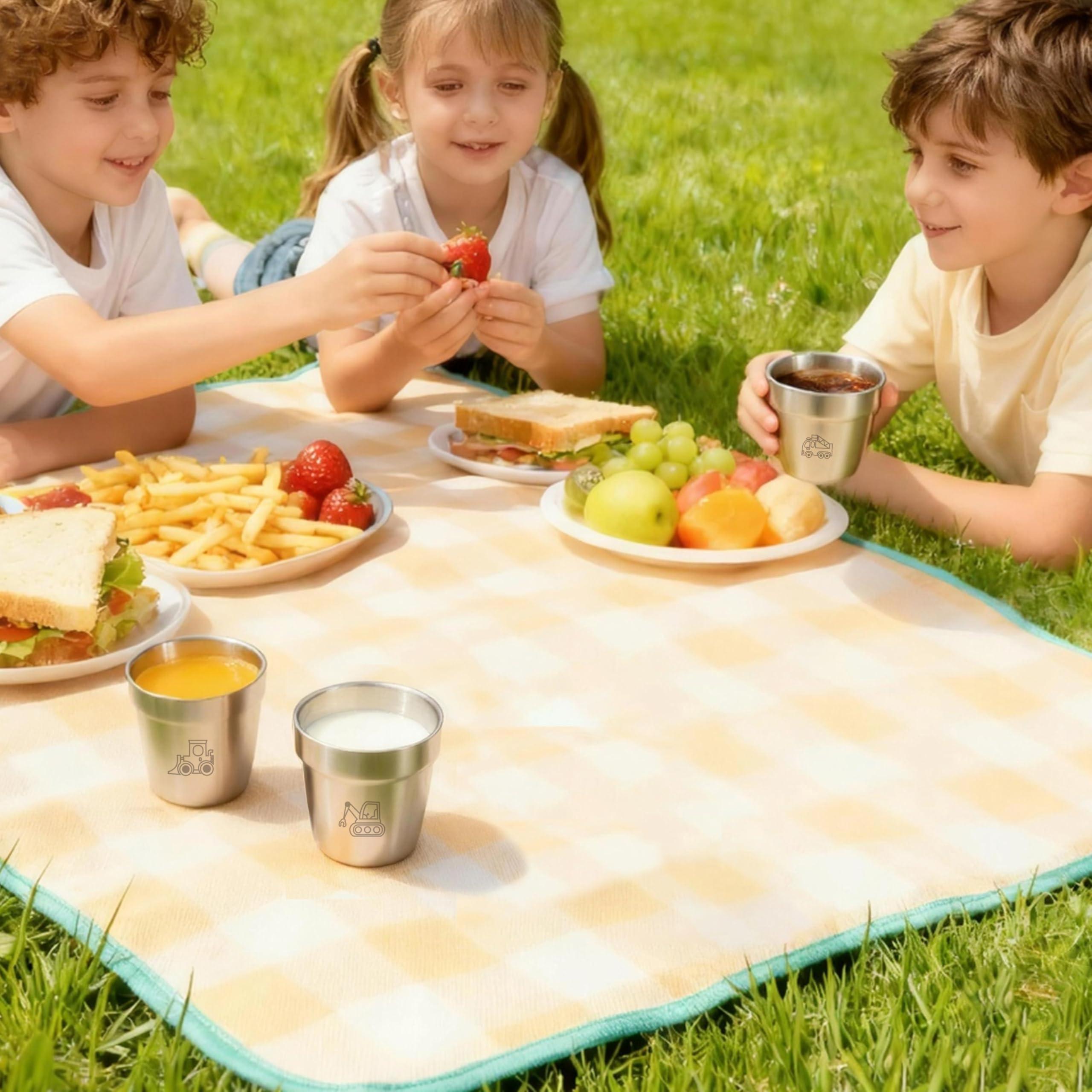 PanPacific Kinderbecher-Set 3-teilig mit Technischem Fahrzeugmuster, 175 ml, Edelstahl-Doppelschicht, Metall-Trinkbecher für Kinder, Campingbecher, Outdoor-Wanderkaffeebecher für Jungen und Mädchen