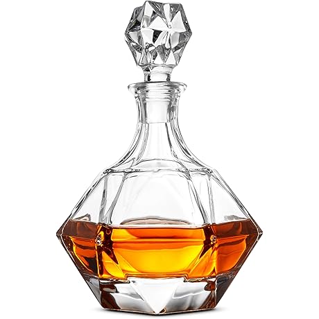 FineDine European Style Glass Decanter with Glass Stopper. Aristocratic Exquisite Diamond Design....