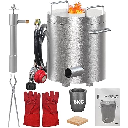 ACEKOOL 6KG Propane Melting Furnace Kit - 1300°c/2372°f Stainless Steel Smelter Forge with Crucible & Tongs, High-Efficiency Insulation for Gold, Silver, Copper, Aluminum Casting & Metal Recycling