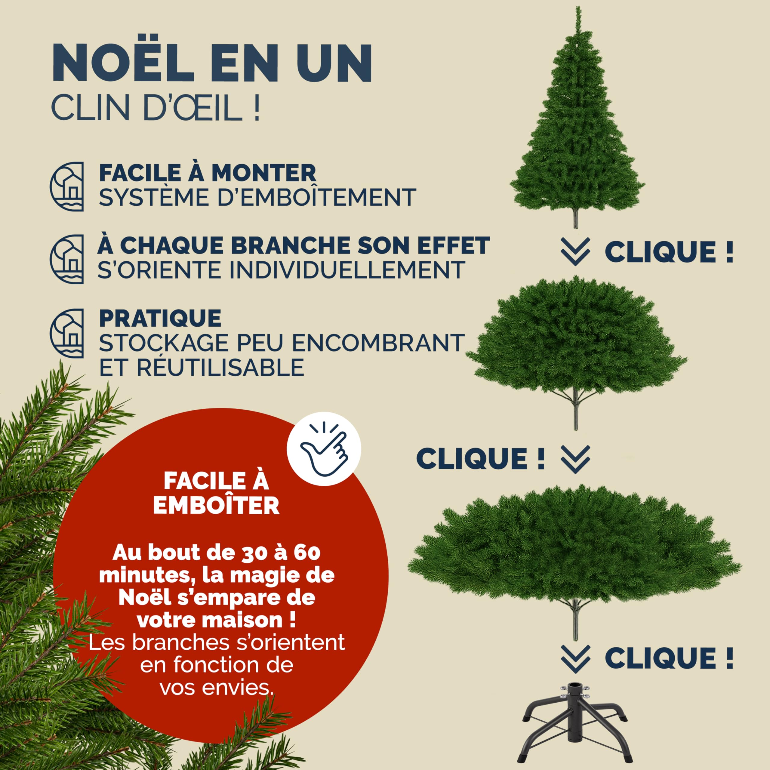 CASARIA® Sapin de Noël Artificiel Premium M 140cm avec Guirlande Lumineuse Support métal Arbre de noël Imitation Parfaite densité Branches