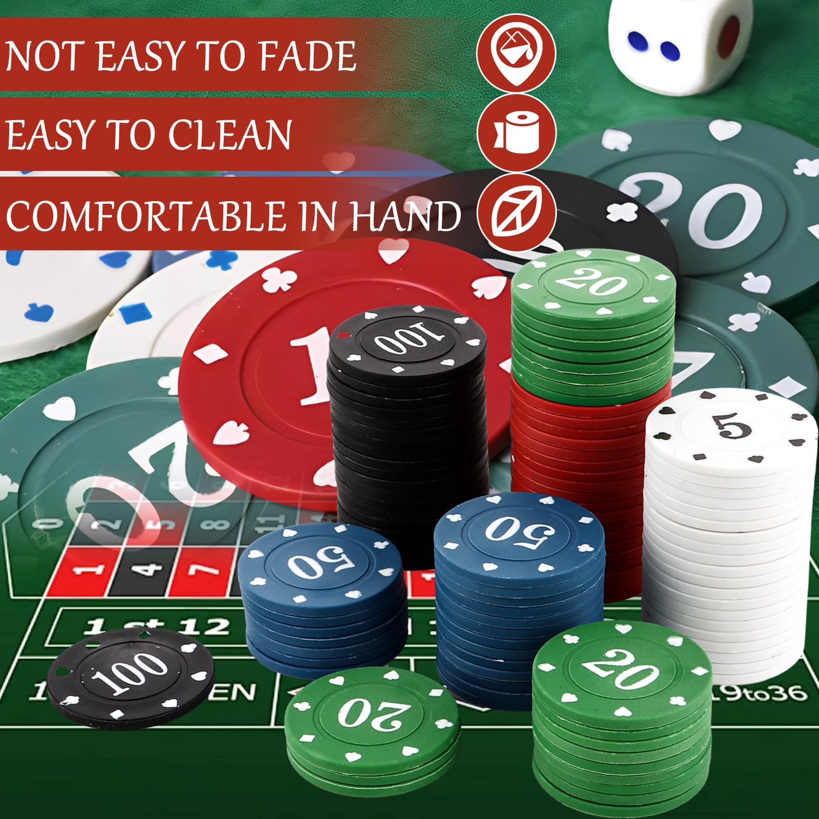 STARVAST 300 chip in plastica numerati 5/10/20/50/100 per viaggi e feste in famiglia