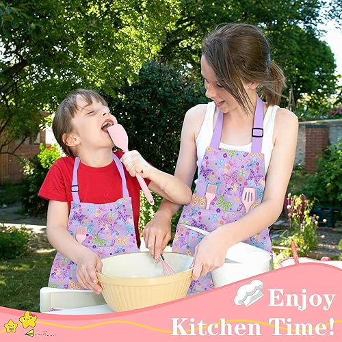 Miniatura 4 de Delantales para niñas con bolsillos para niños, para cocinar, hornear, pintar, manualidades, arte, jardinería, ajustable