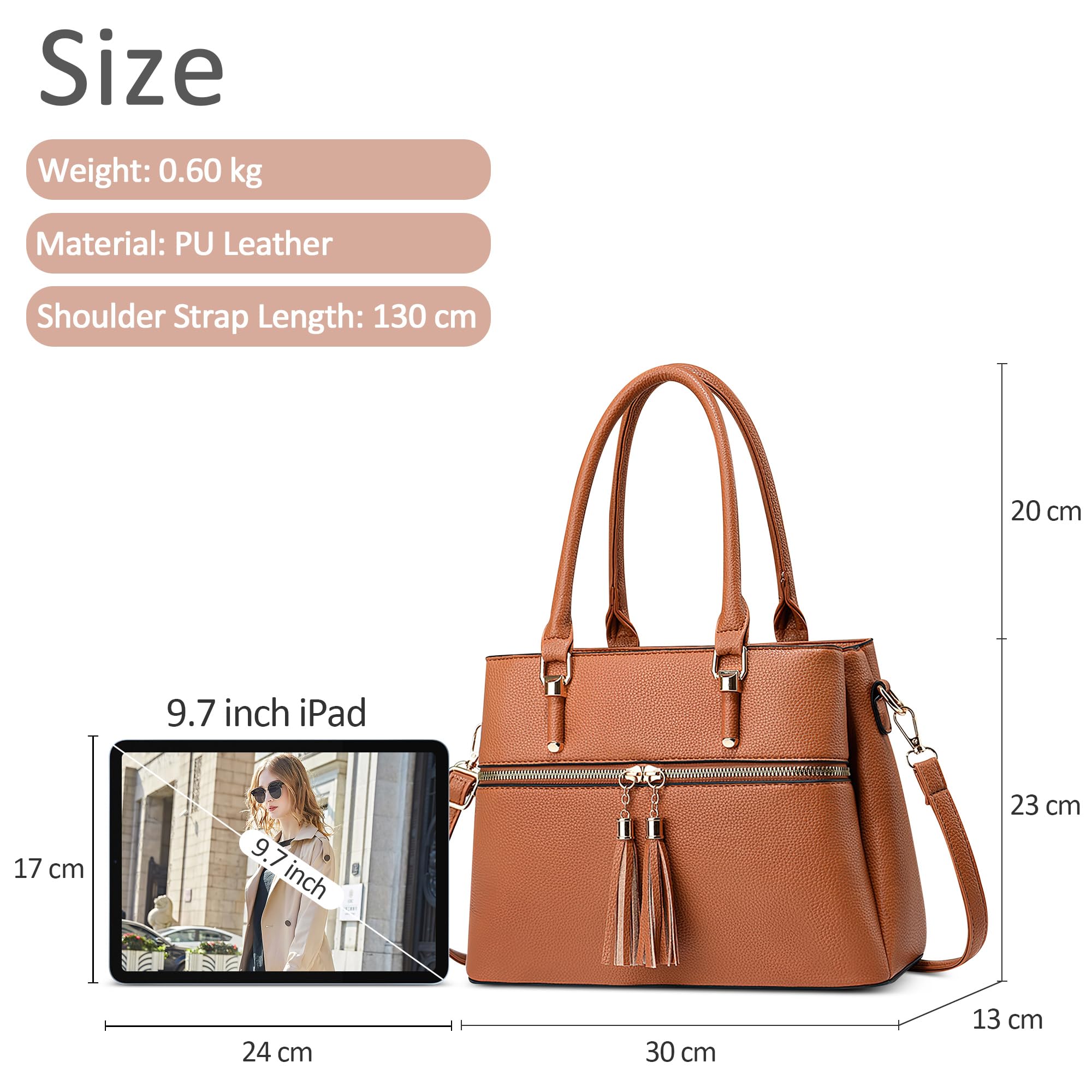 Moda Donna Borsa a Mano Medie PU Pelle Satchel Tote Borse con Manico Multitasca Borsa a Tracolla per Viaggio Shopping Lavoro Vacanza Casuale Donna Borse Messenger Arancia