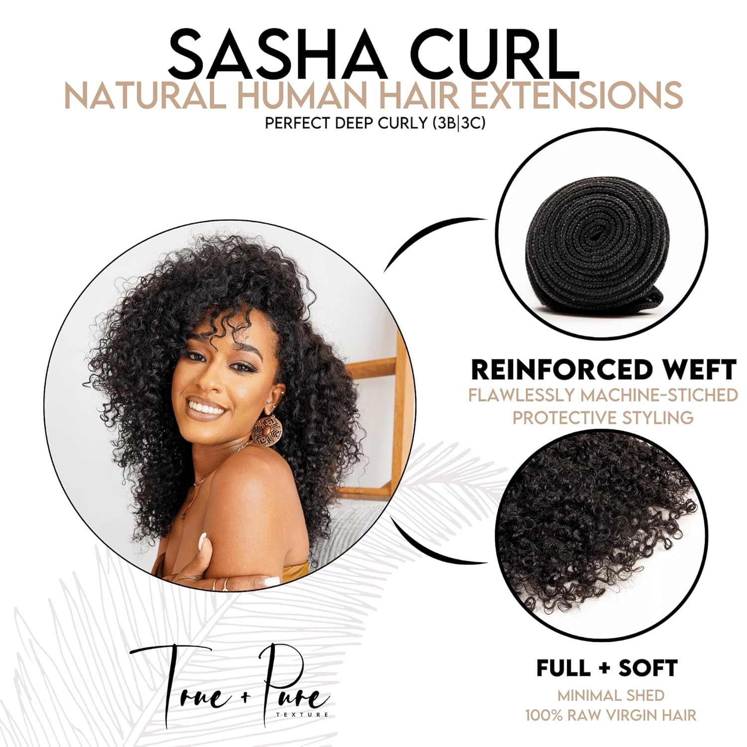 Deep Curly Human Hair Bundles – Sasha Curl 16-Inch Wefts for 3B/3C Natural Hair | True and Pure Texture