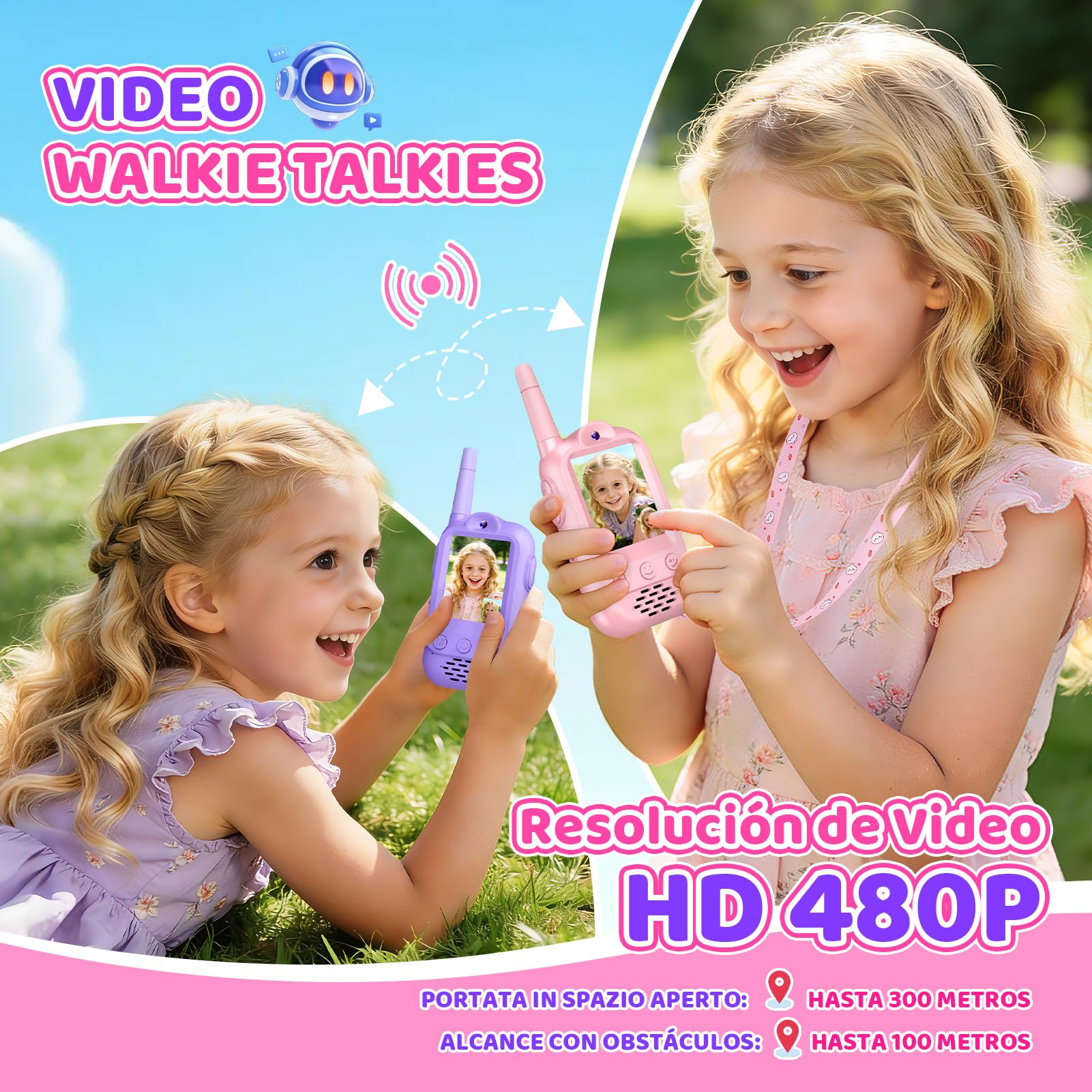 iKidiki Walkie Talkie Niños Recargable, Regalo Niñas 3 4 5 6 7 8 Años Walkie-Talkie con Vídeo para Niños Juguetes Niñas 3-8 Años Regalos Cumpleaños Juguetes para Niñas