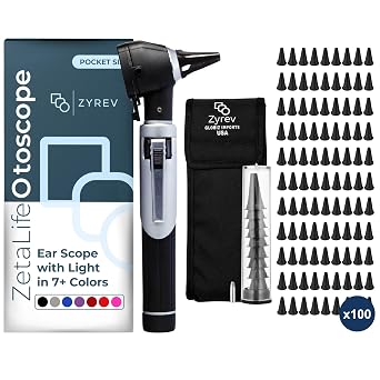 Zyrev ZetaLife Otoscope Set with 100 Extra Disposable Tips 4 mm, Black