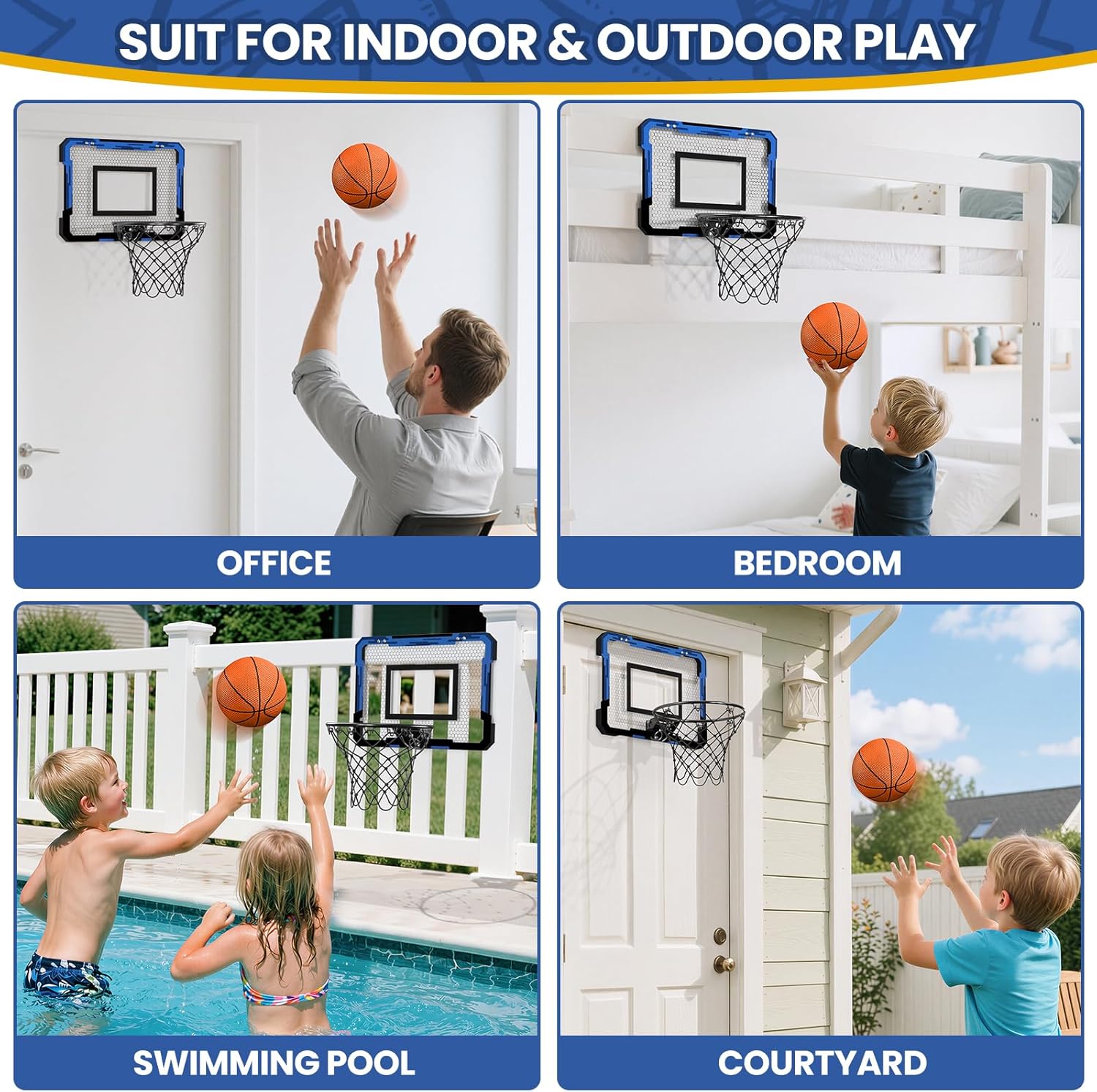 QDRAGON Mini Basketball Hoop, Over The Door Indoor, with 3 Balls/Inflator/Breakaway Rim, Basketball Toy Gifts for Kids and Adults, Suit for Bedroom/Office/Outdoor