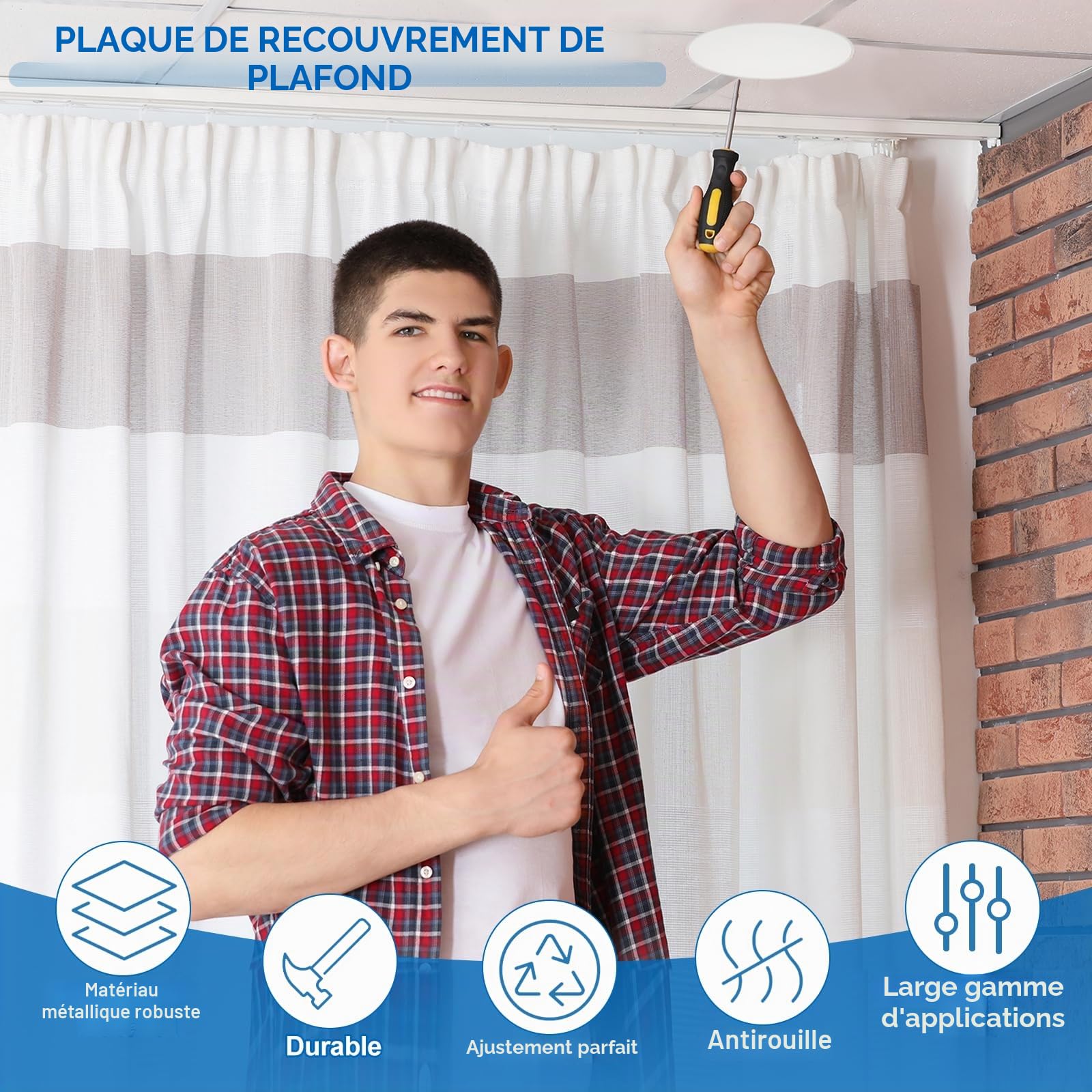 PATIKIL Plaque couverture plafond en métal, 4 pièces Garniture lumière encastrée Fixation murale Capuchon trou projecteur avec clips à ressort Convient pour 2,2 à 2,8 pouces, Blanc mat