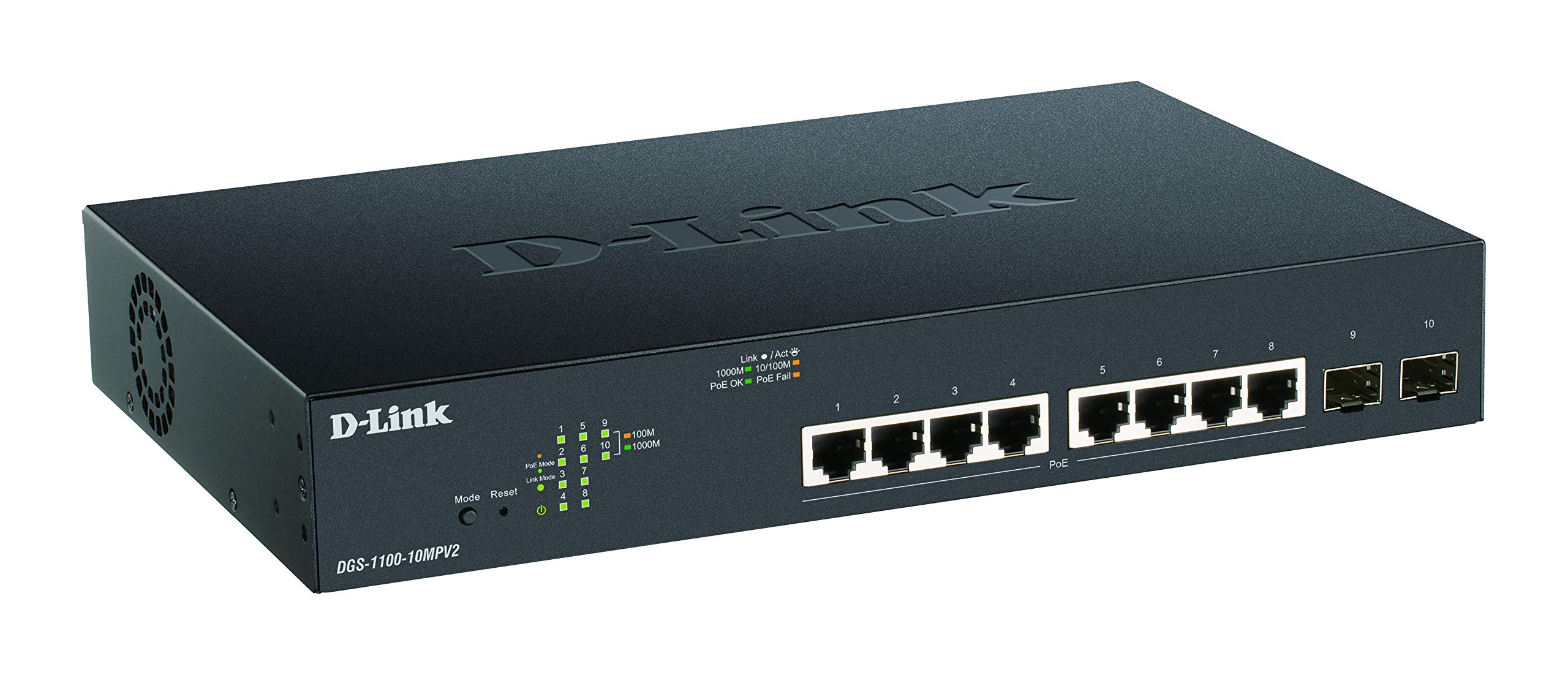 D-Link DGS-1100-10MPV2, Switch Smart 8 Puertos Gigabit, PoE, Power Over Ethernet, SFP, Gestión Web, Layer 2, VLAN, sin Ventilador, IGMP Snooping, VoIP VLAN, QoS, Seguridad Red, sin Ventilador