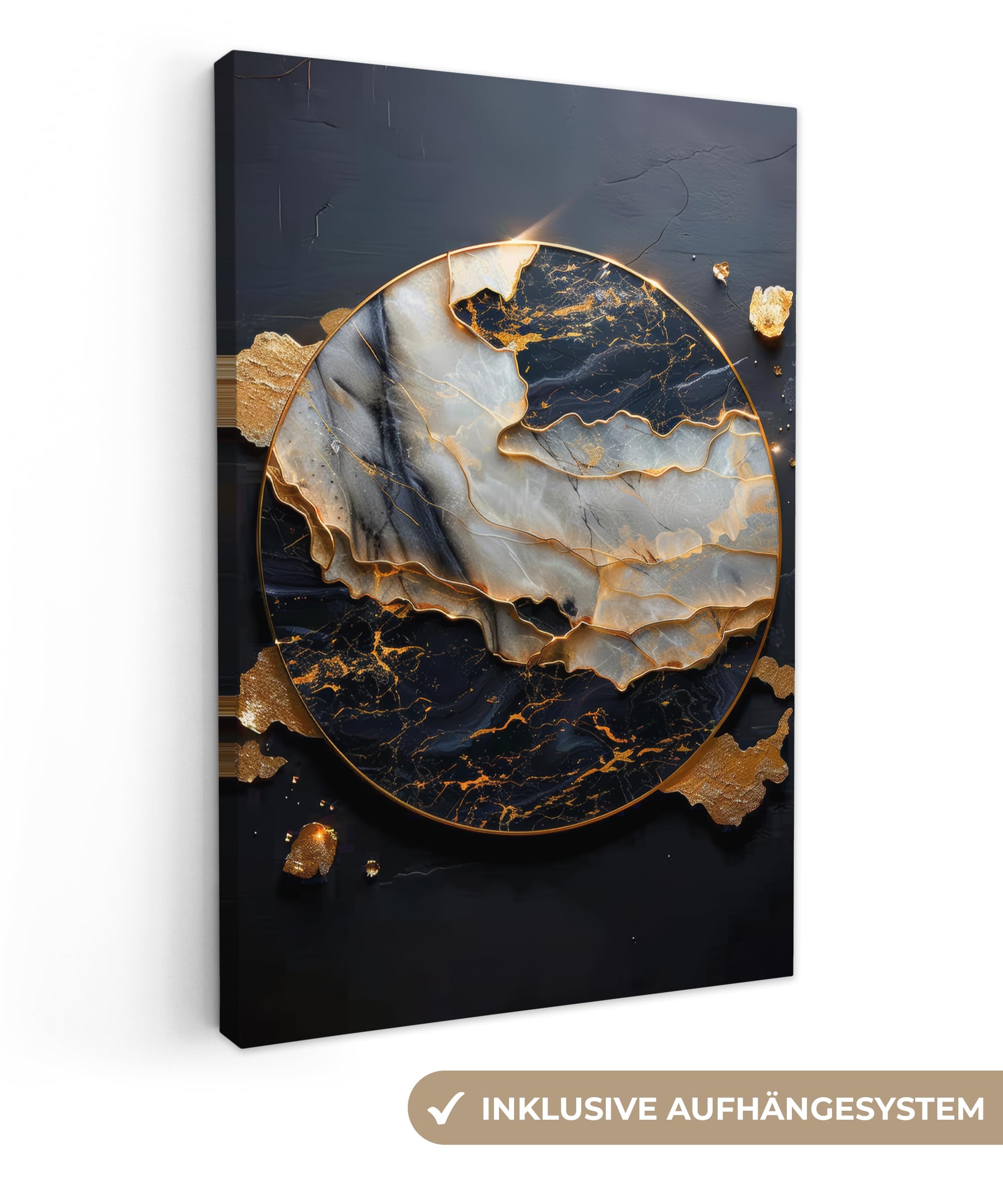 Gartenbilder 80x120 cm Wetterfeste Leinwand Outdoor Bild Terrasse Deko Balkon Wetterfest Gartenposter Foto Geschenk Draußen Kunst - Gold - Schwarz - Modern - Abstrakt